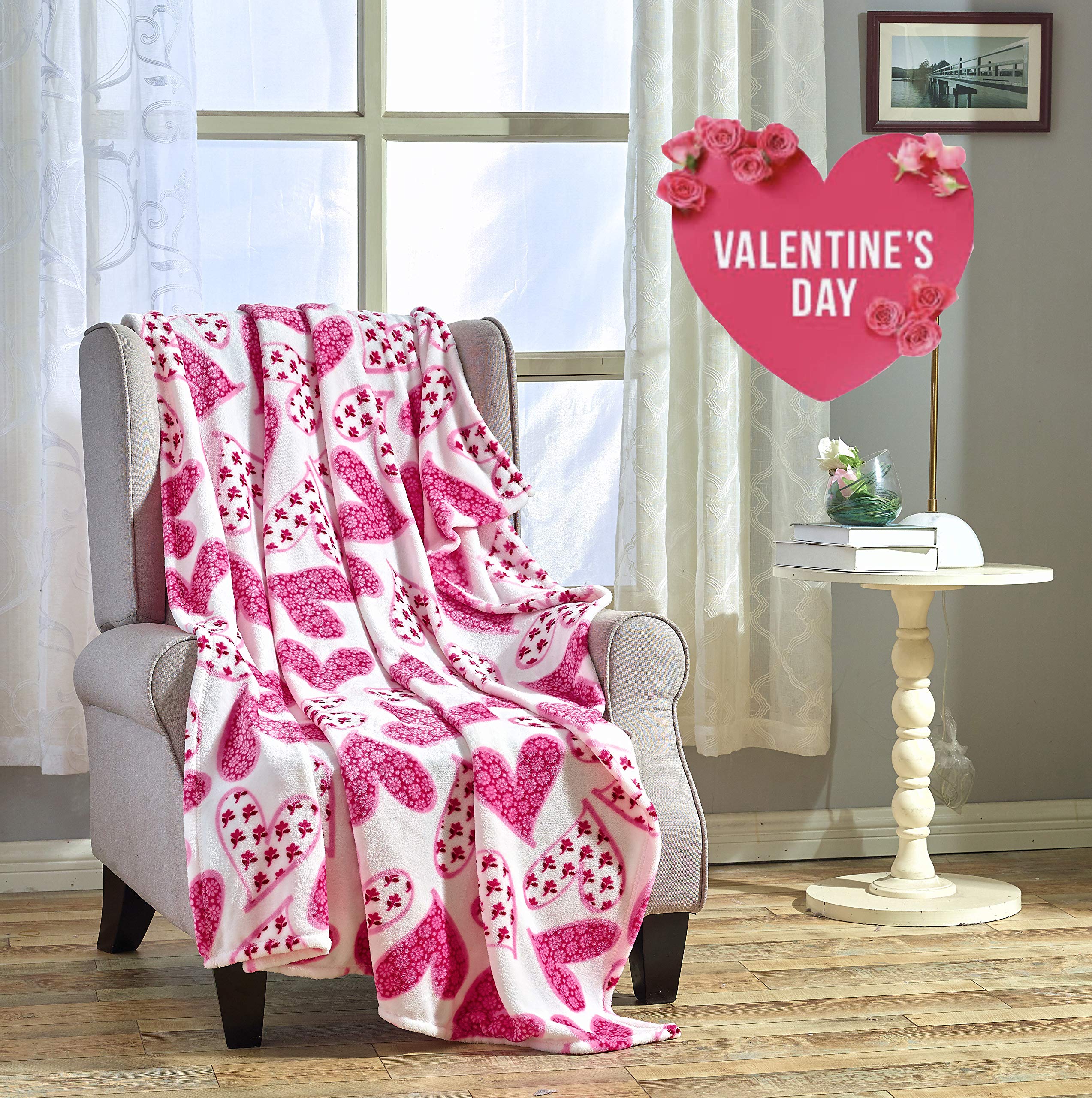 Decor&More Amor Eterno Be Mine Love Collection Valentine's Day Heart Ultra Plush Throw Blanket (50" x 60") - - Best Buy Furniture