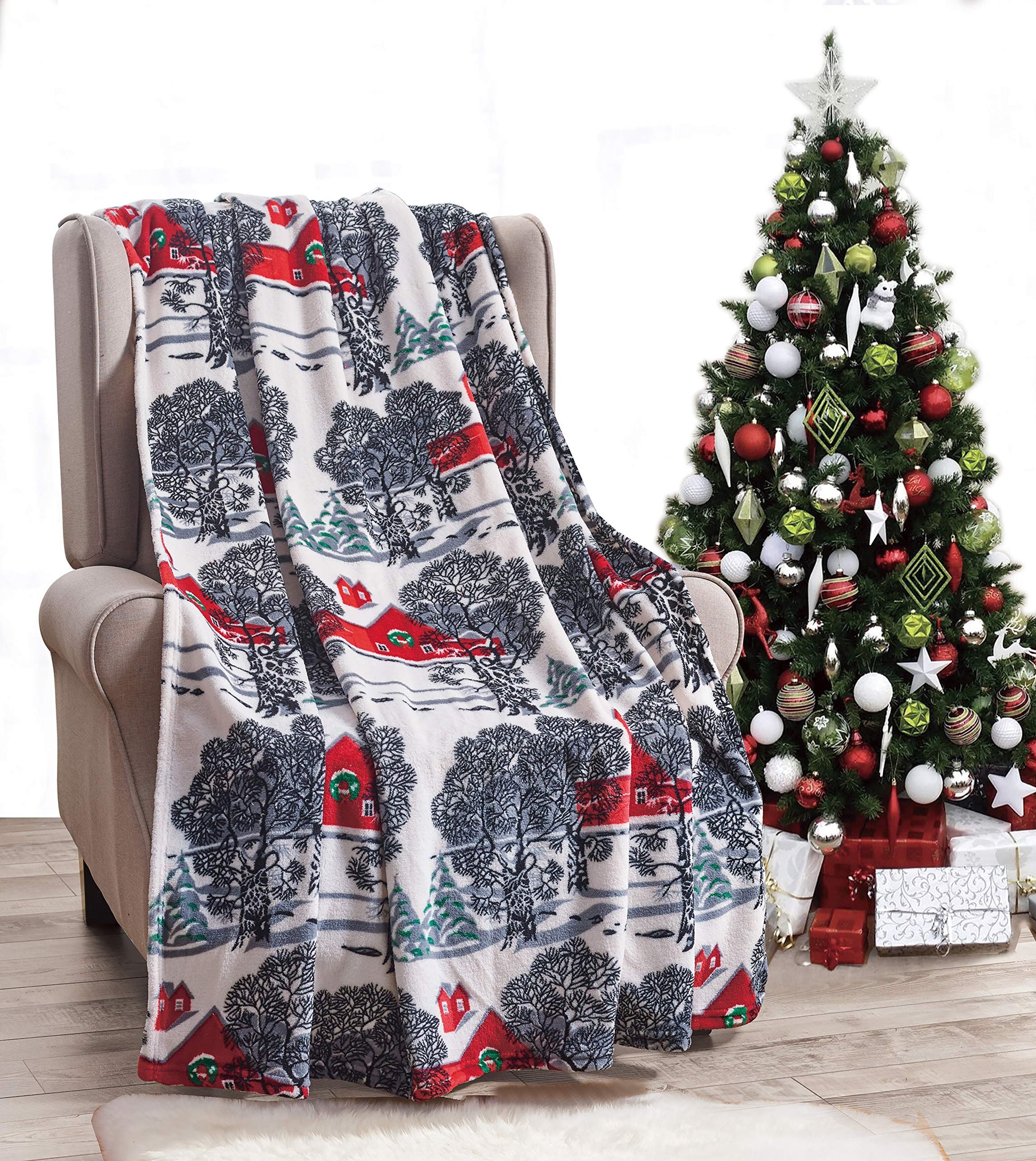 Decor&More Festive Holiday Microplush Throw Blanket (50" x 60") - Forest Friends - Best Buy Furniture