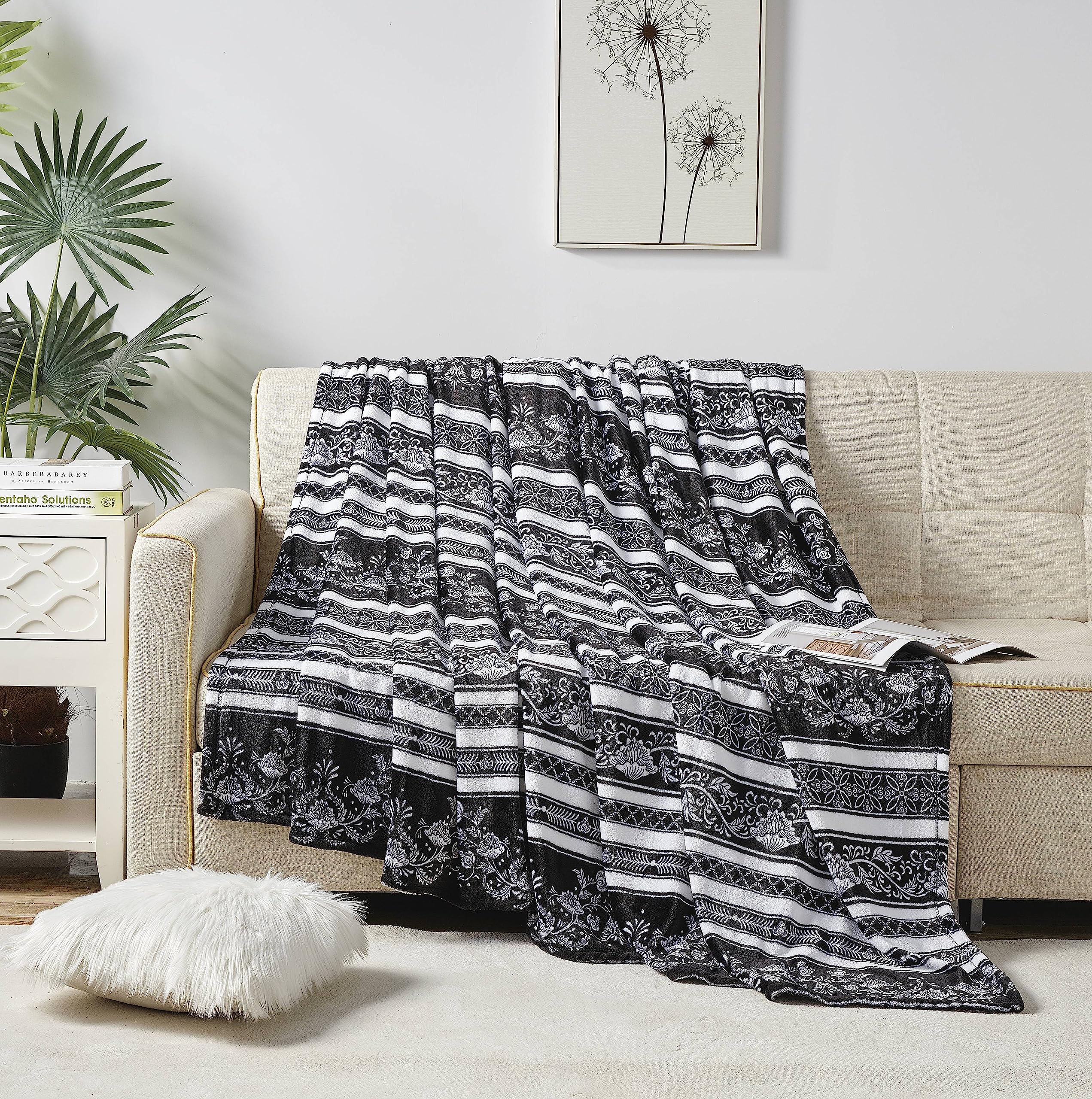 Faith, Hope, Love Home Decor Microplush Blanket - Paisley Black & White - Best Buy Furniture