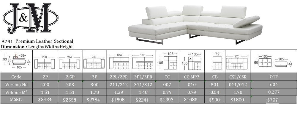 A761 Italian Leather Sectional J&M