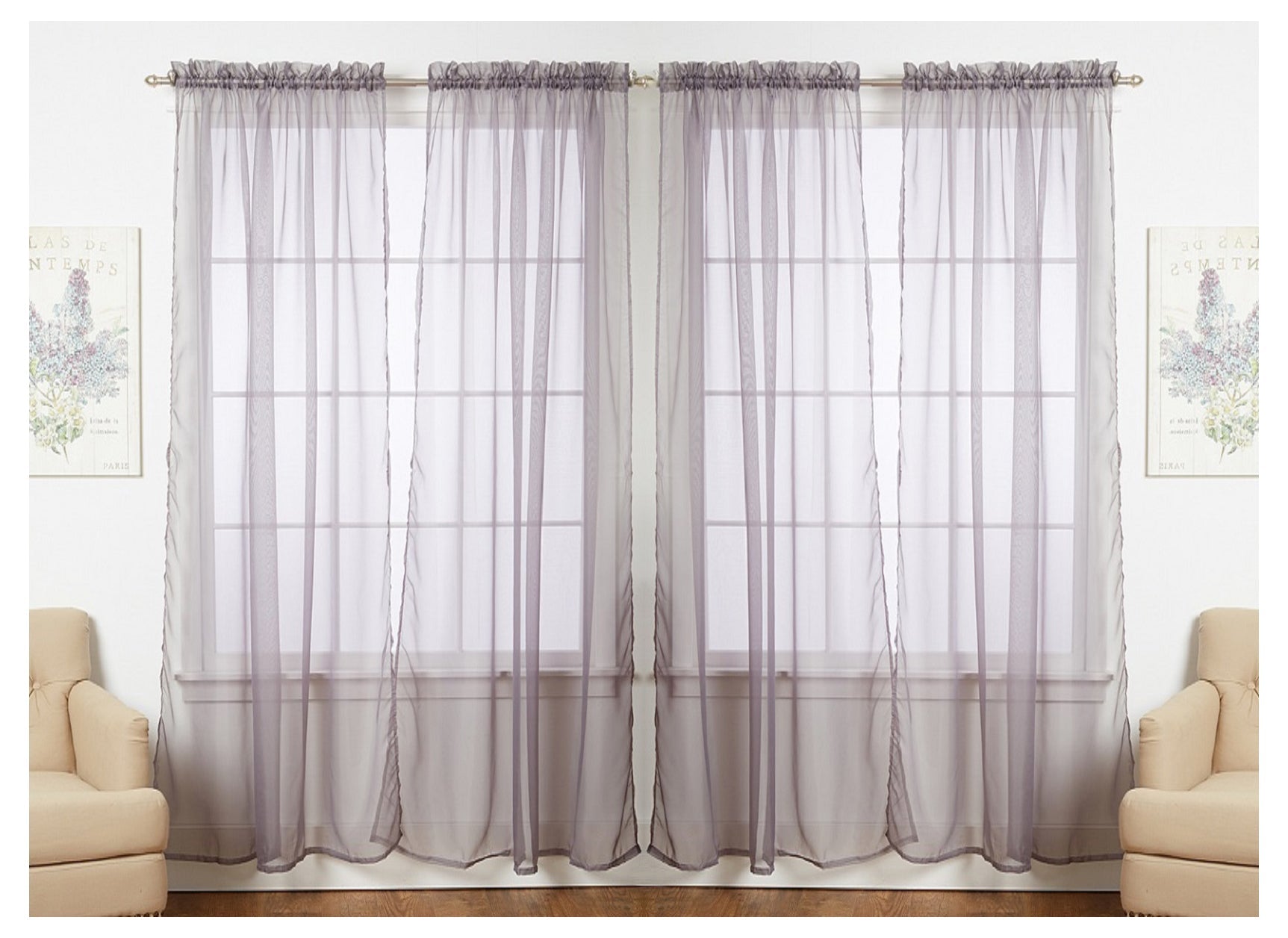 J&V TEXTILES 4-Pack Value: Solid Sheer Window Curtain Panels
