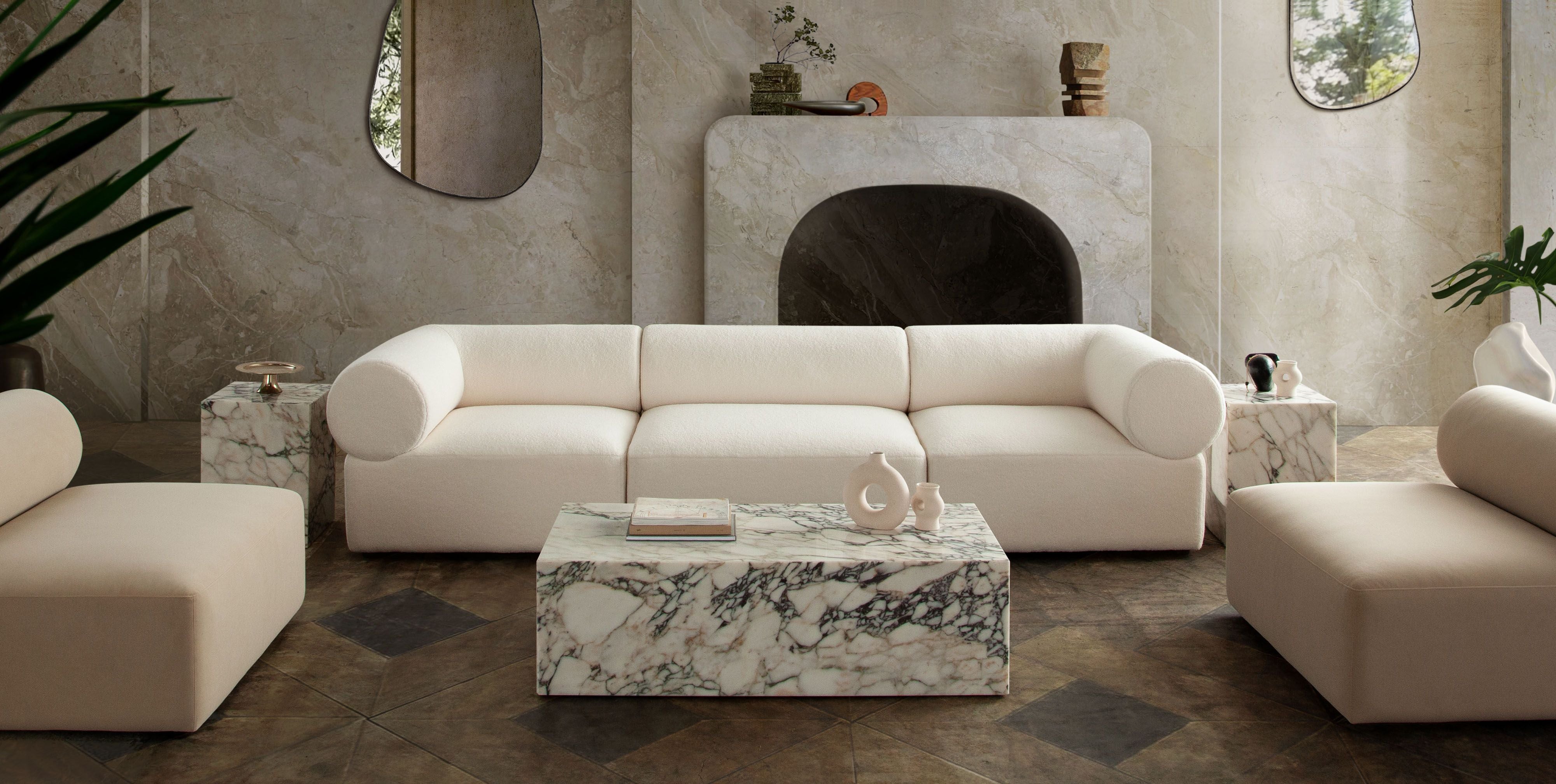 Zia 3 Piece Modular Sectional Sofa – Ivory Sherpa