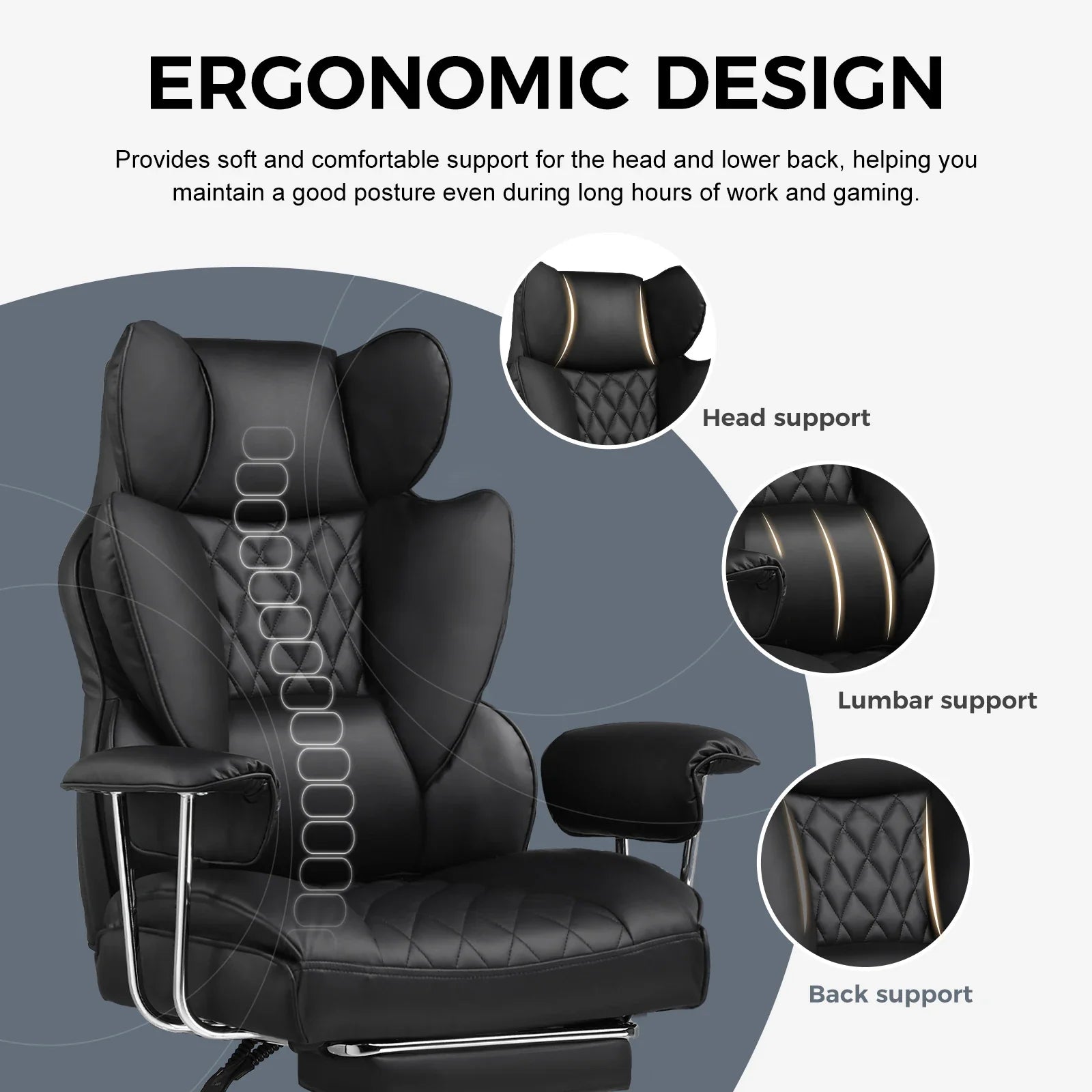 Big and Tall Gaming Chair Pocket Spring Lumbar Support Ergonomic Office Chair