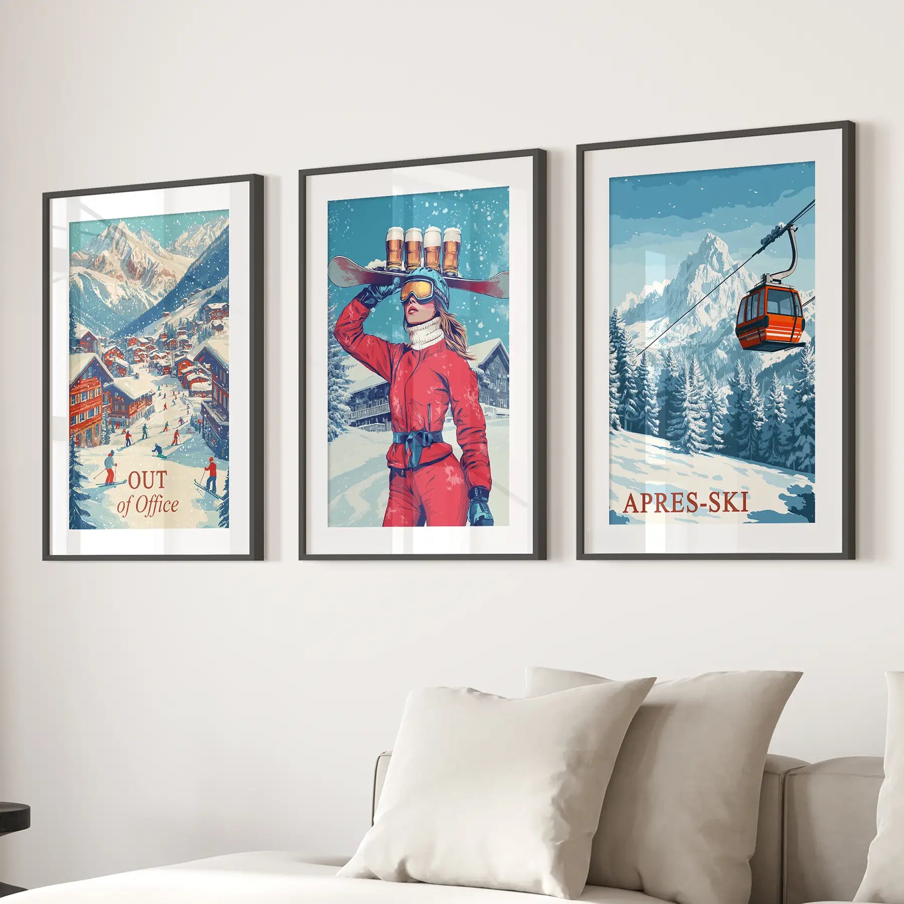 Vintage Apres Ski Resort Set of 3 Prints. Winter Sports Decor