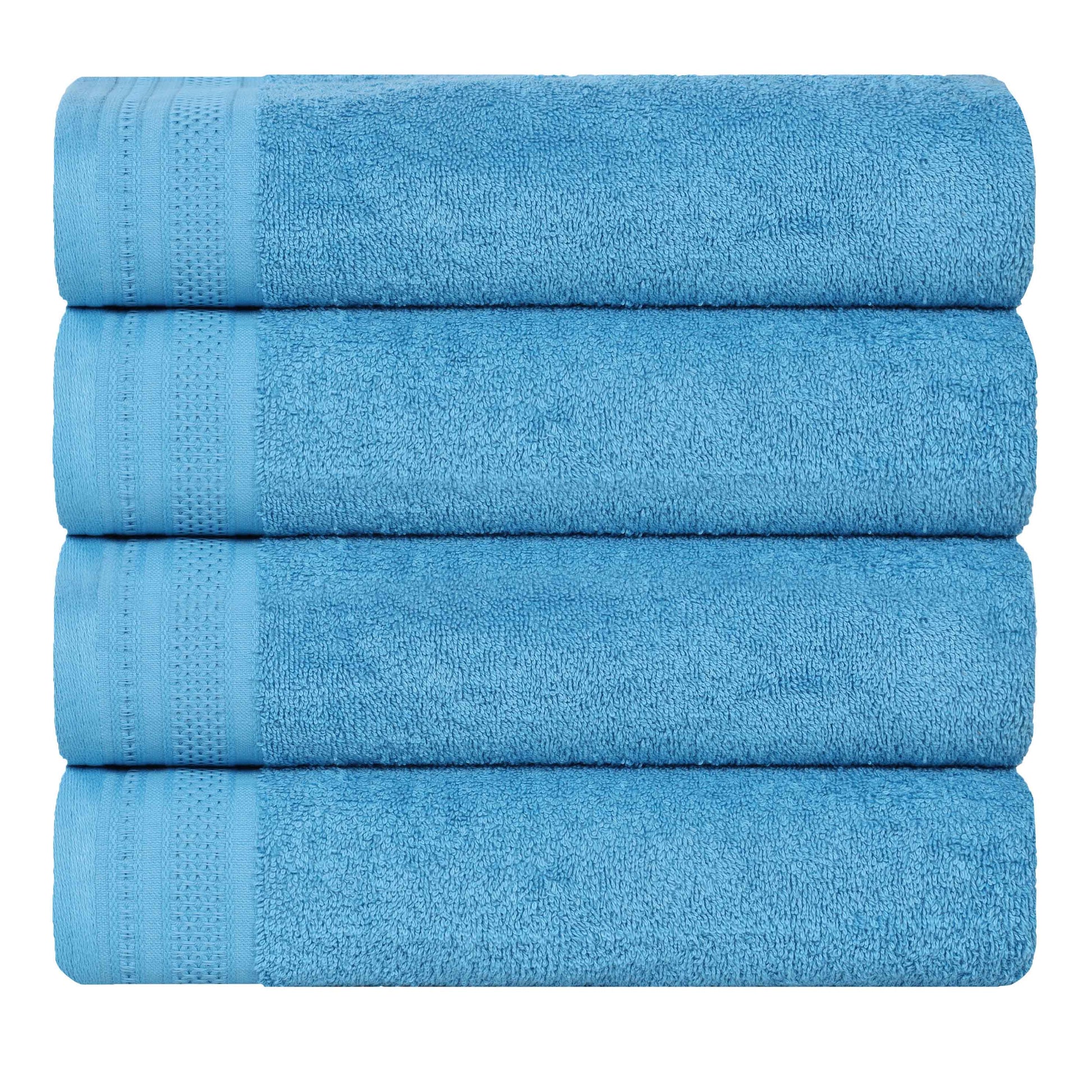 Honeycomb Textured Waffle Border Cotton Bath Towels, Set of 4 - Bath Towel by Superior Brand