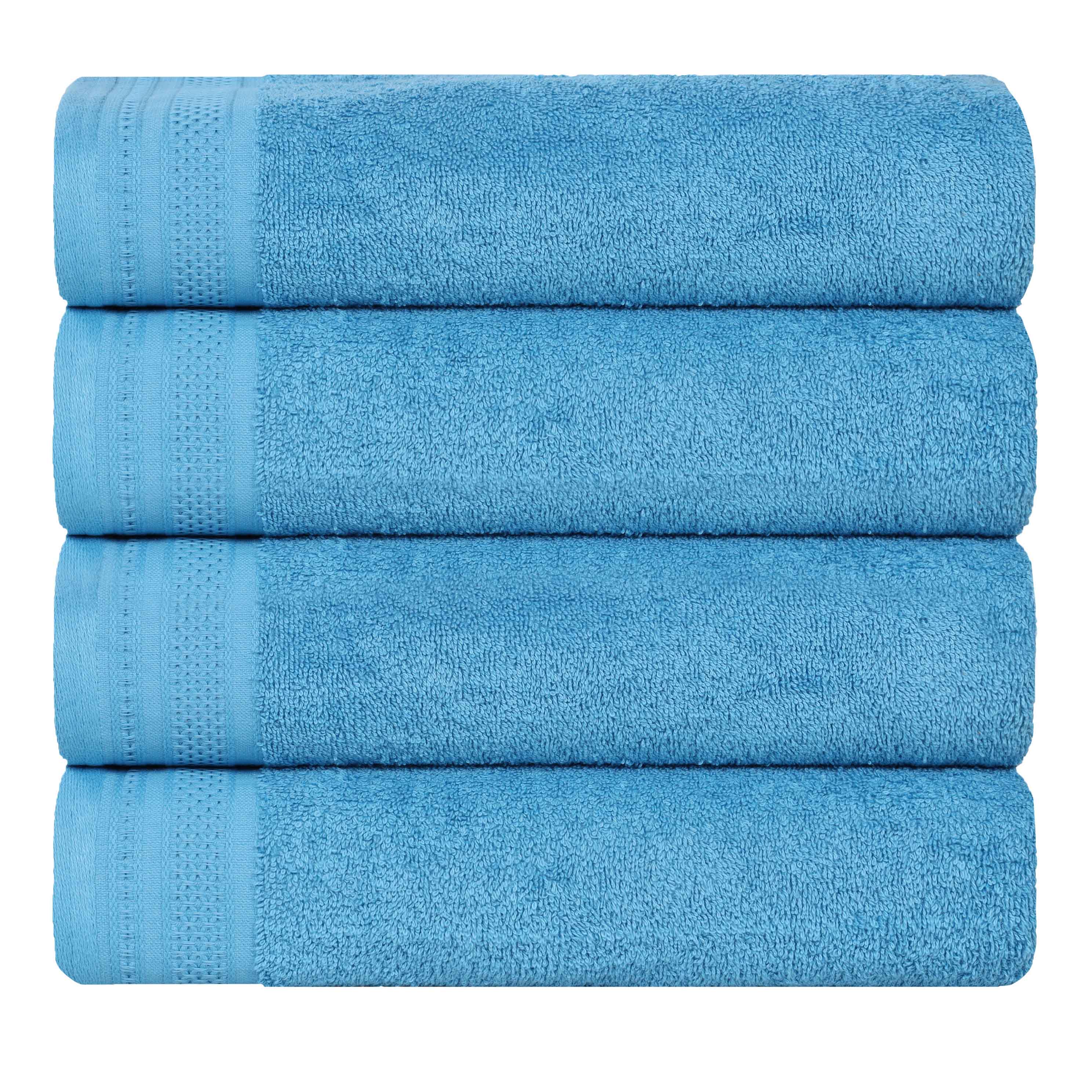 Honeycomb Textured Waffle Border Cotton Bath Towels, Set of 4 - Bath Towel by Superior Brand