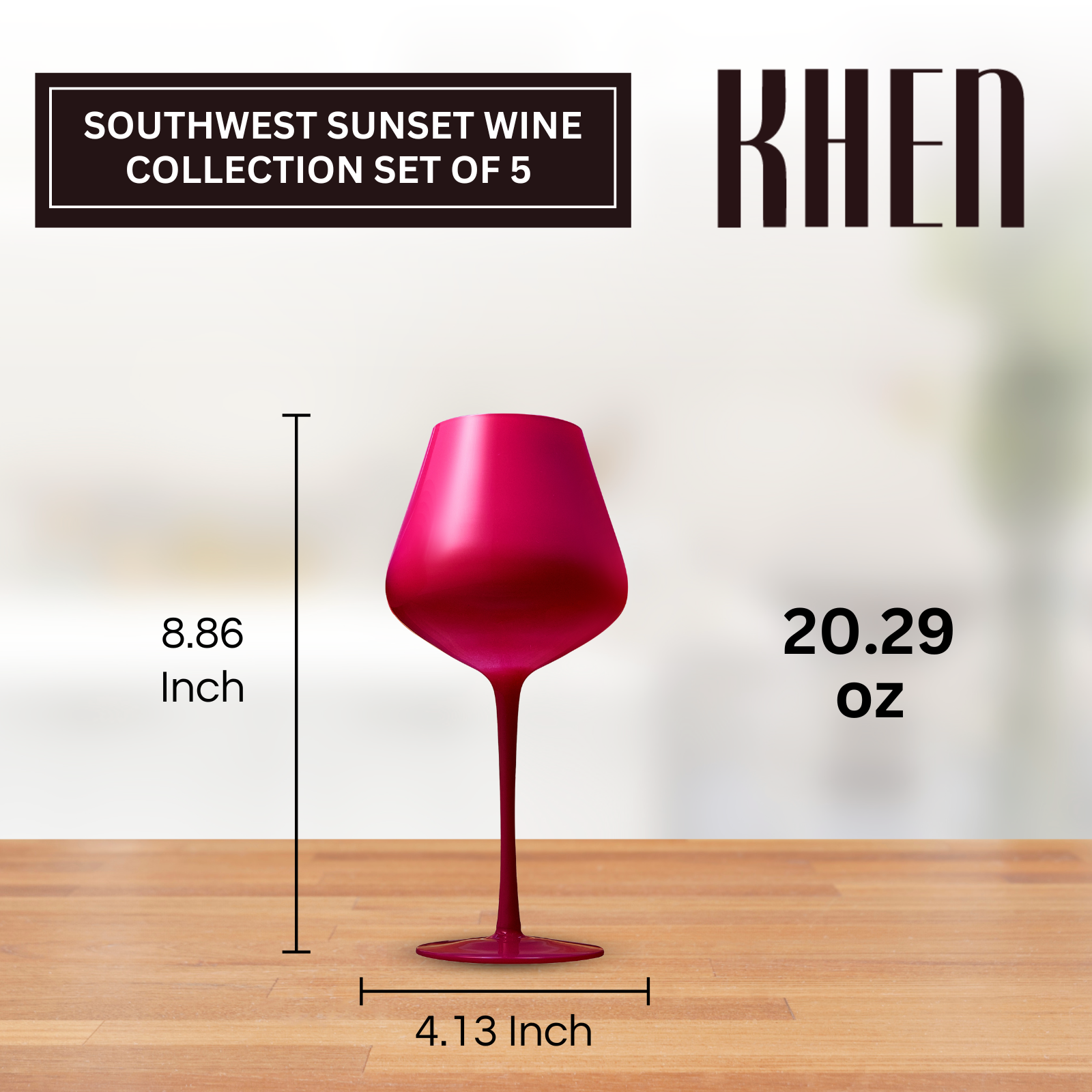 Southwest Sunset Large Colored Wine Glass| Set of 5 | 20 oz