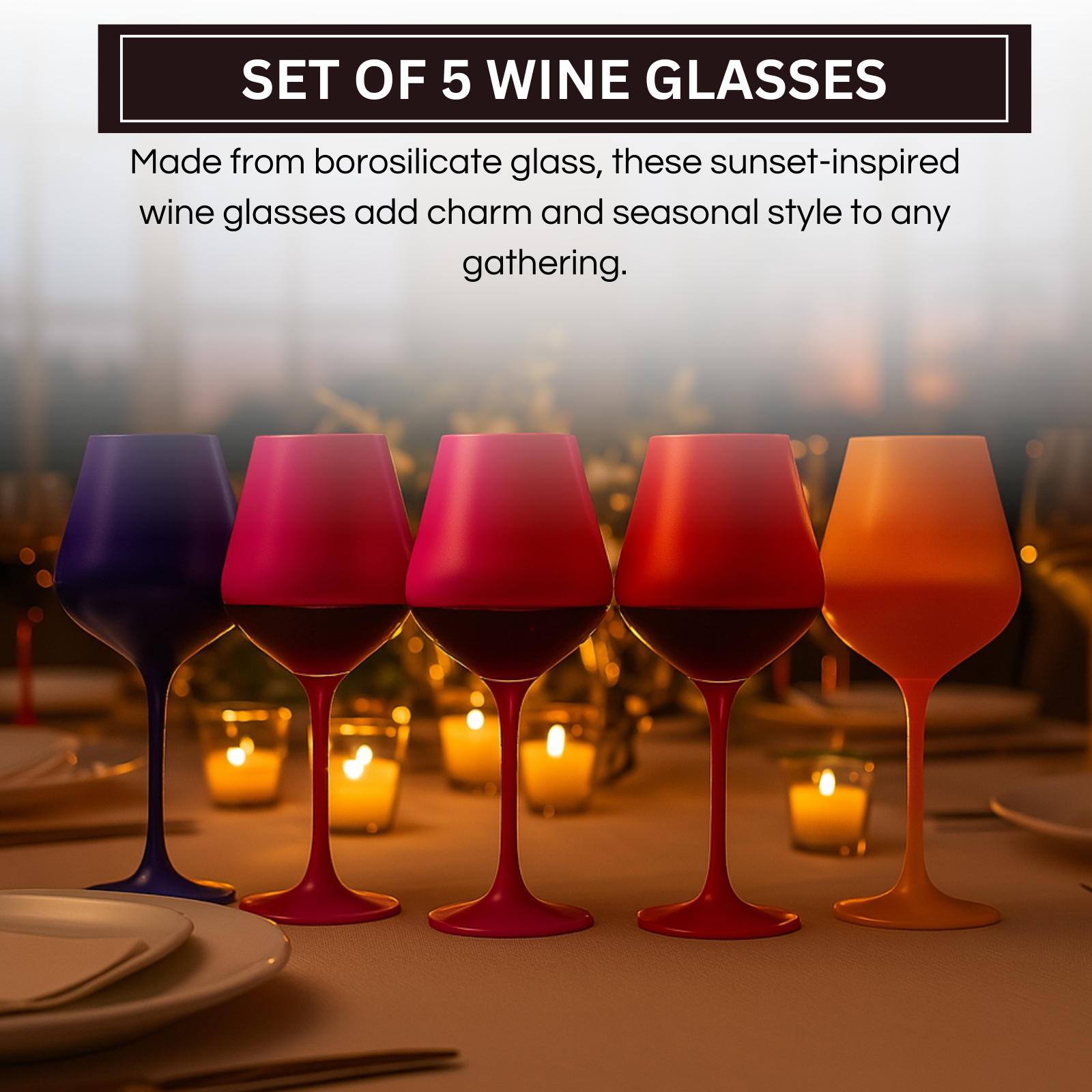 Southwest Sunset Large Colored Wine Glass| Set of 5 | 20 oz
