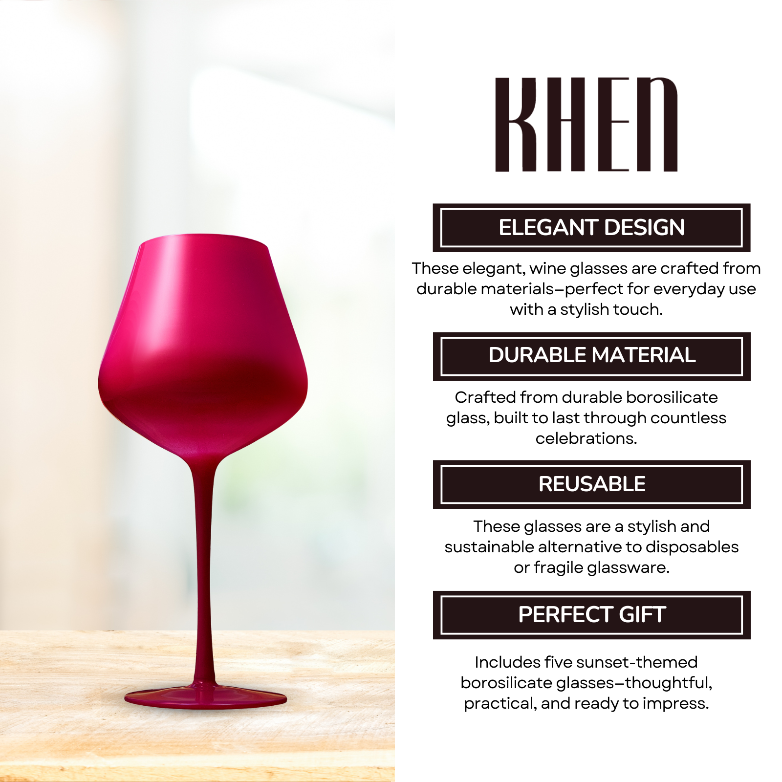 Southwest Sunset Large Colored Wine Glass| Set of 5 | 20 oz