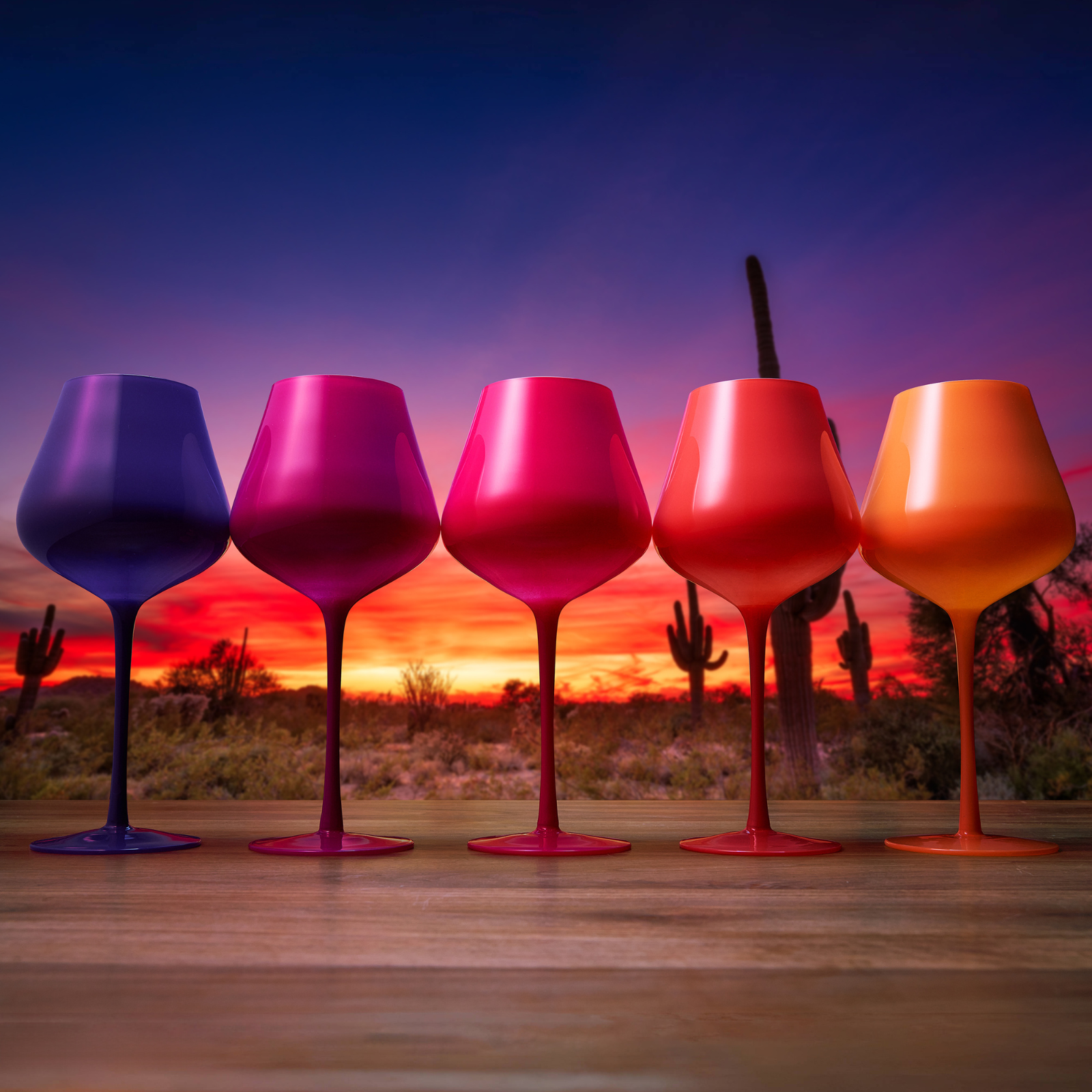 Southwest Sunset Large Colored Wine Glass| Set of 5 | 20 oz