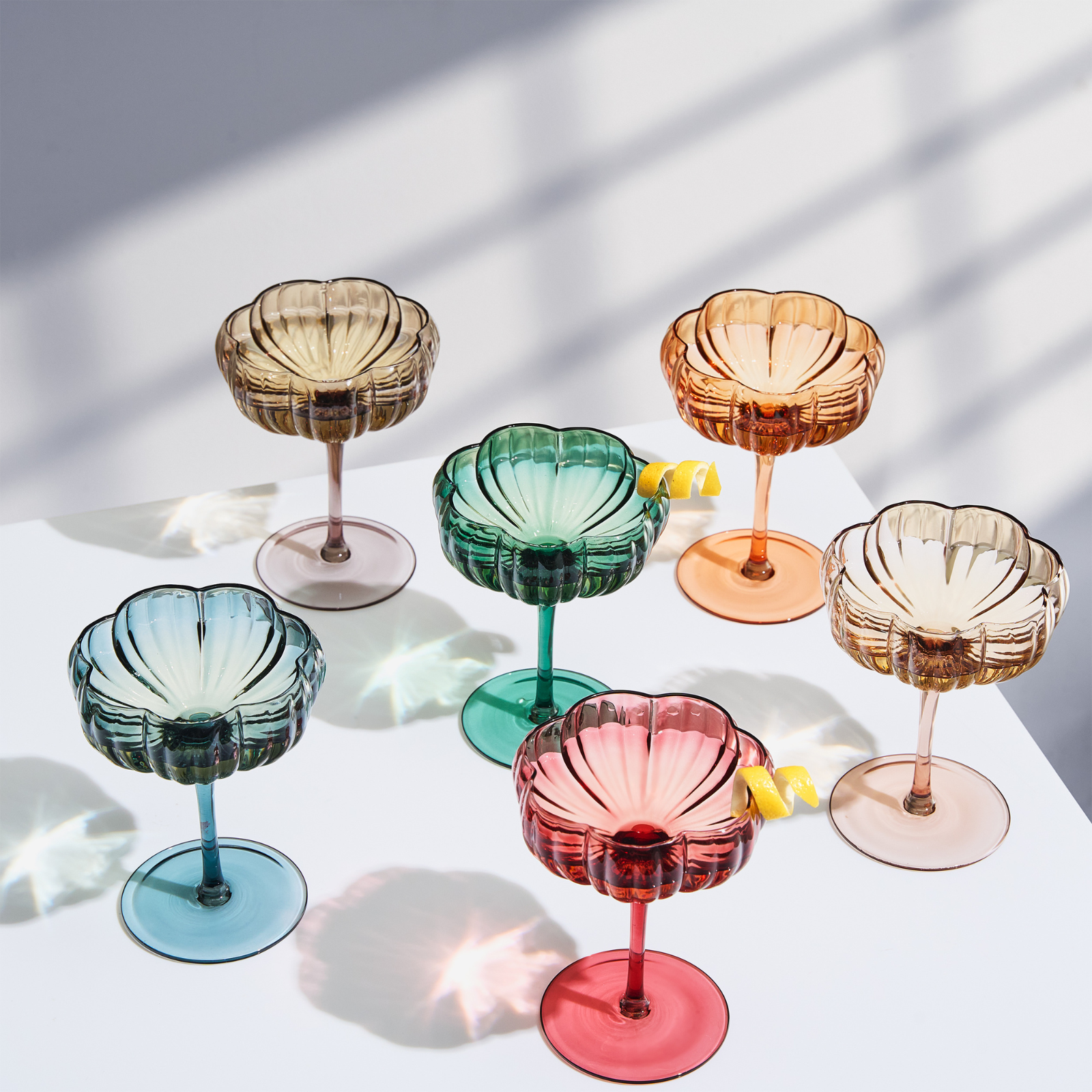 Flower Coupe Cocktail Colored Glasses | Set of 6 | Muted