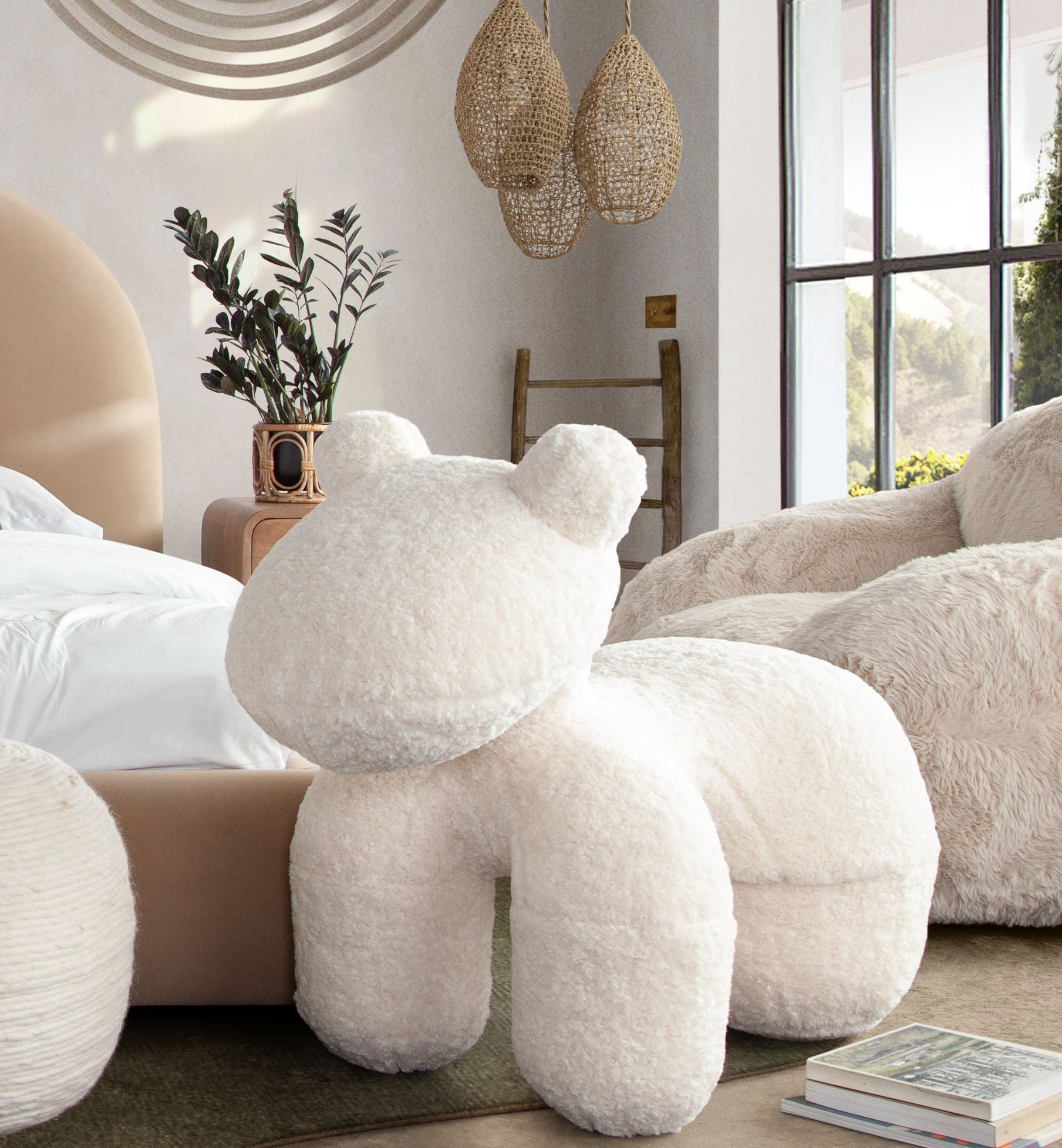 Bailey Animal Bench in Cream Faux Sheepskin by Diamond Sofa