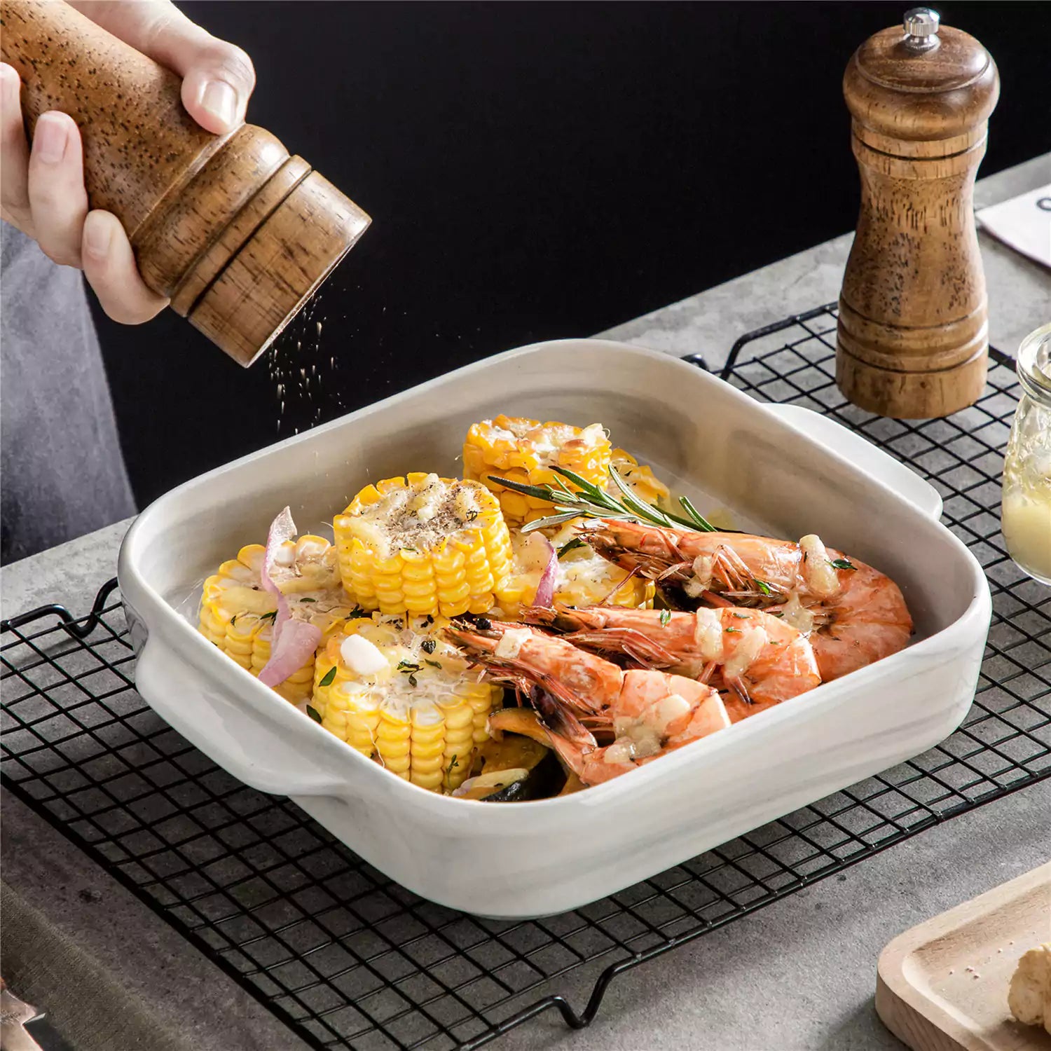 Marble Grey Rectangular Baking Dish for Casseroles
