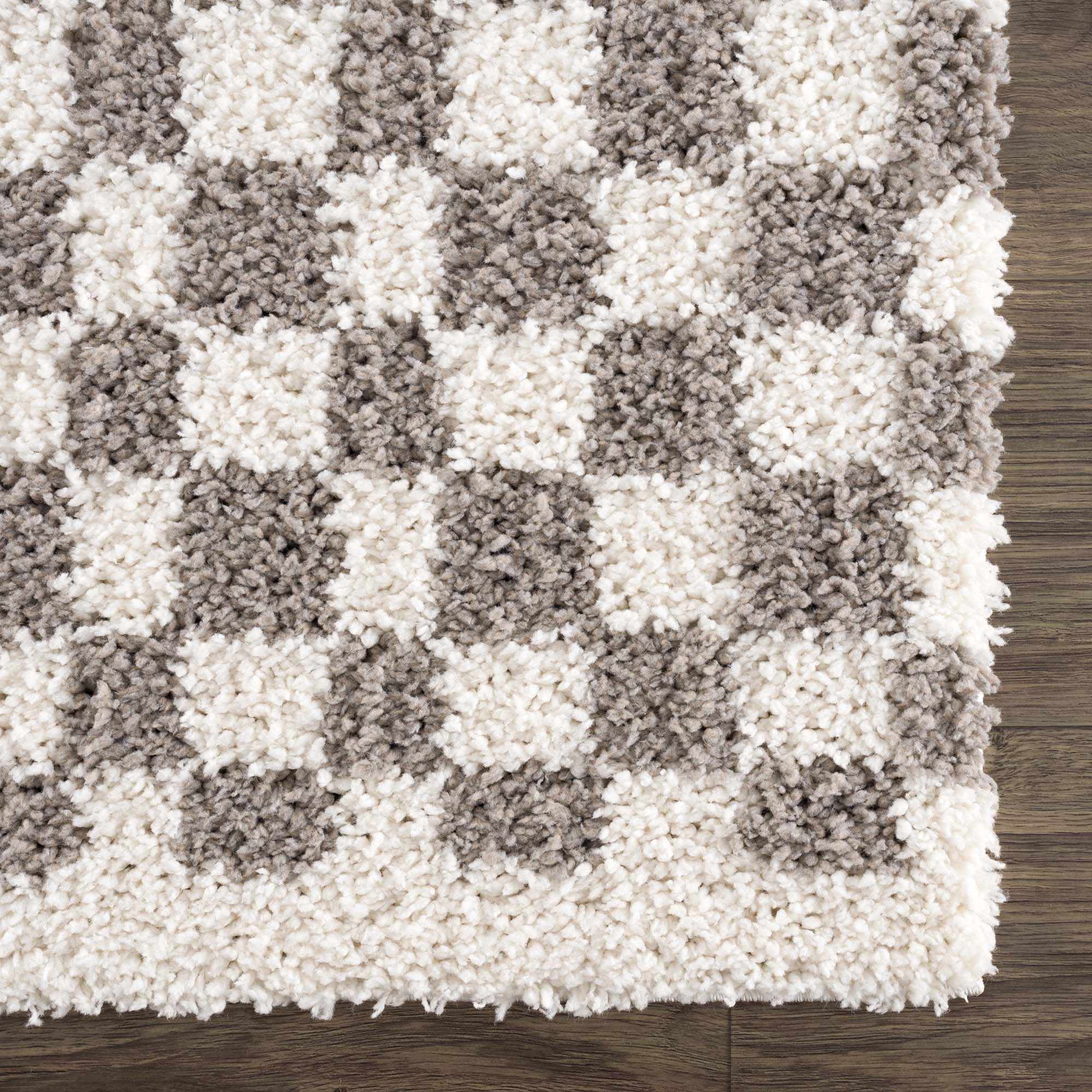 Kieu Taupe Checkered Plush Rug