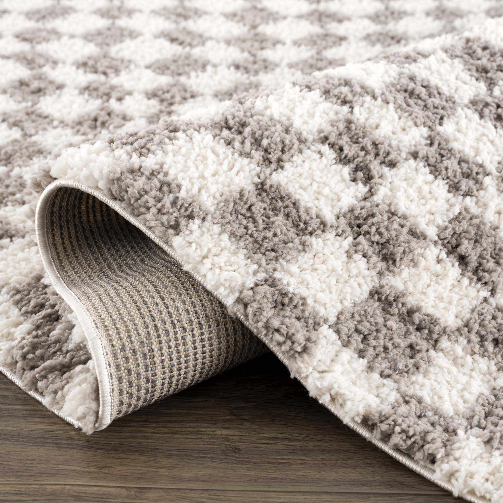 Kieu Taupe Checkered Plush Rug