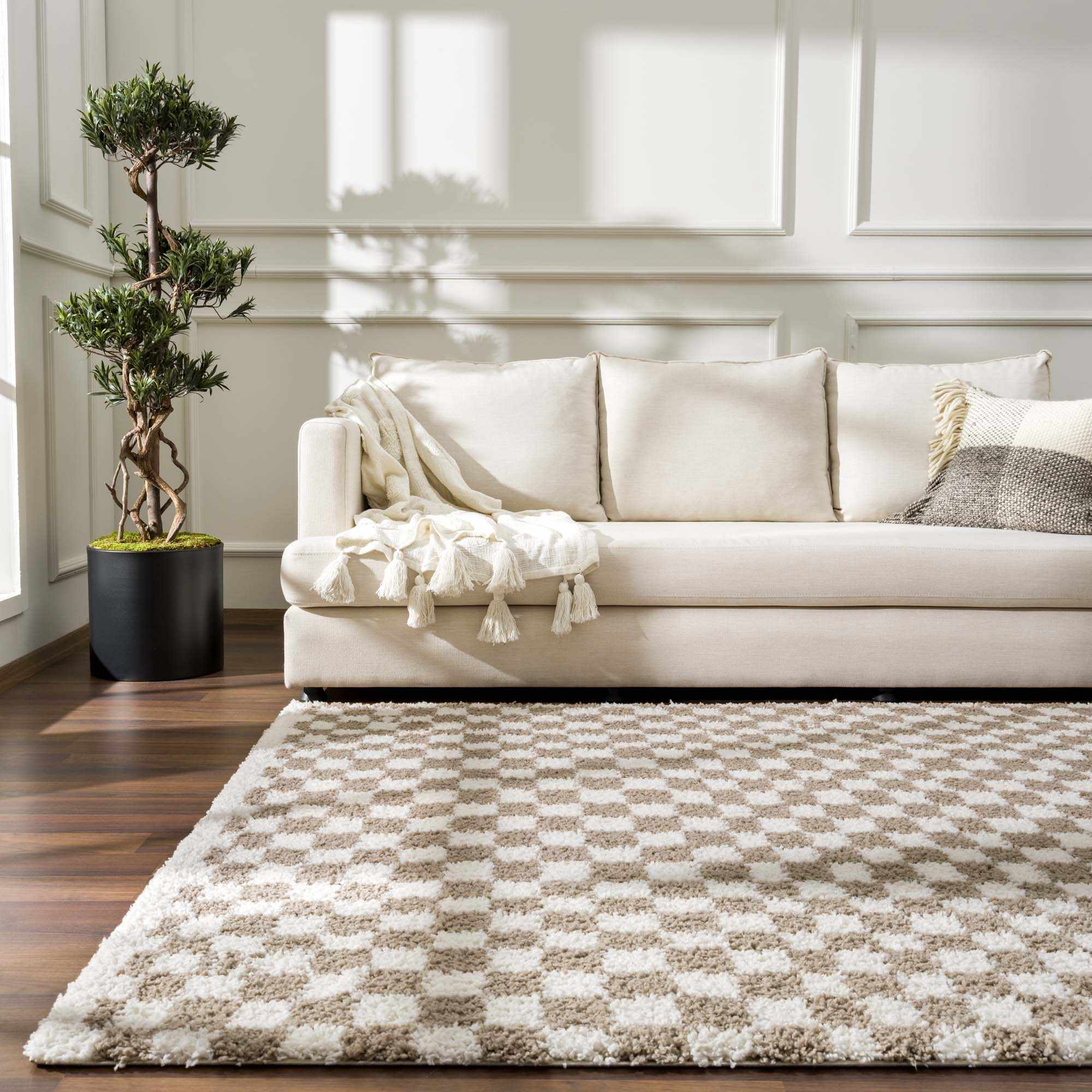 Kieu Taupe Checkered Shag Rug