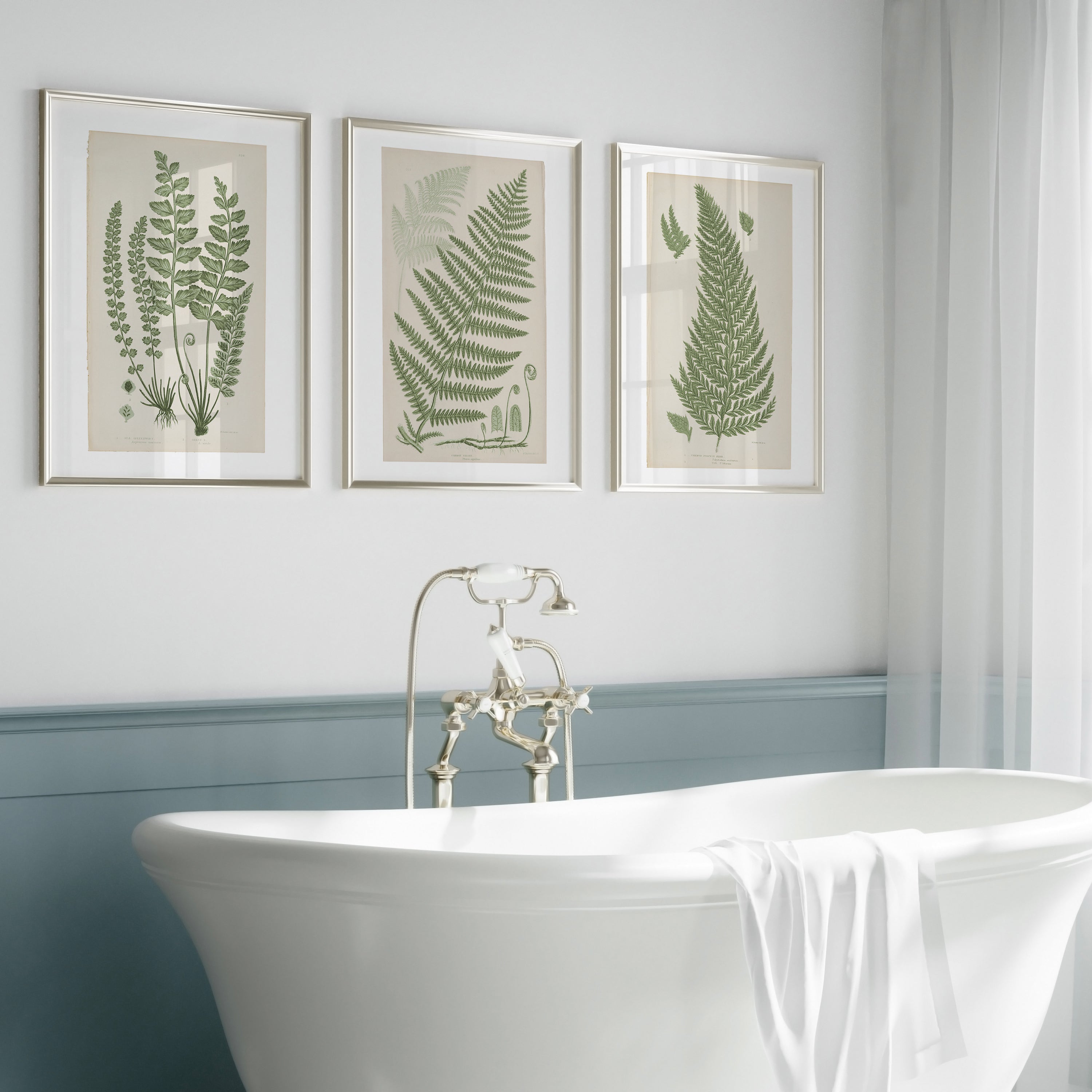 Antique Ferns Set of 4 In French Gray and Green