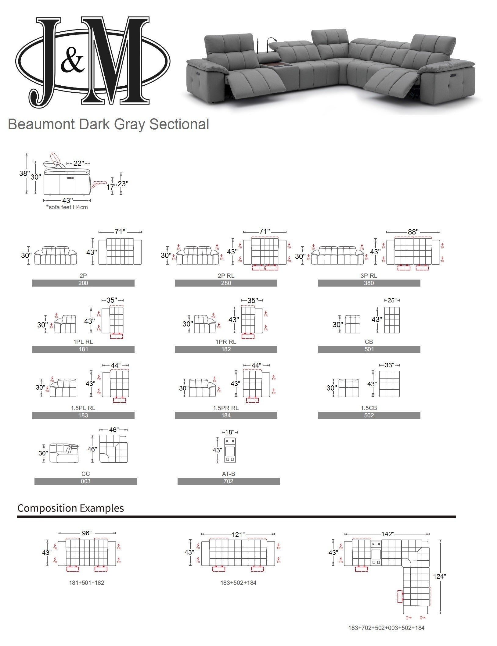 Beaumont Leather Reclining Sectional- J&M