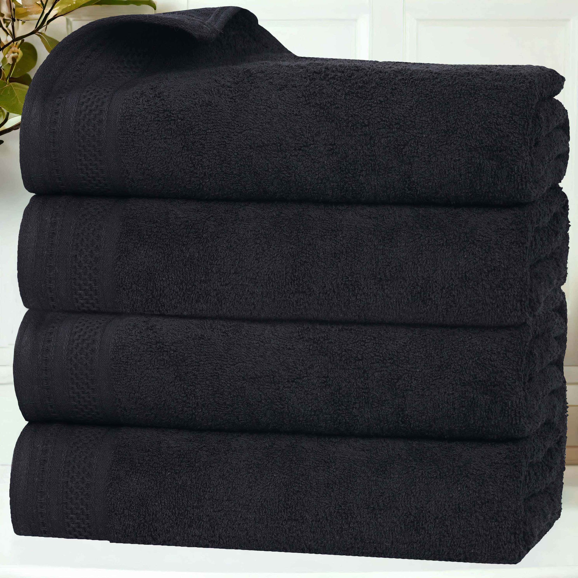 Honeycomb Textured Waffle Border Cotton Bath Towels, Set of 4 - Bath Towel by Superior Brand