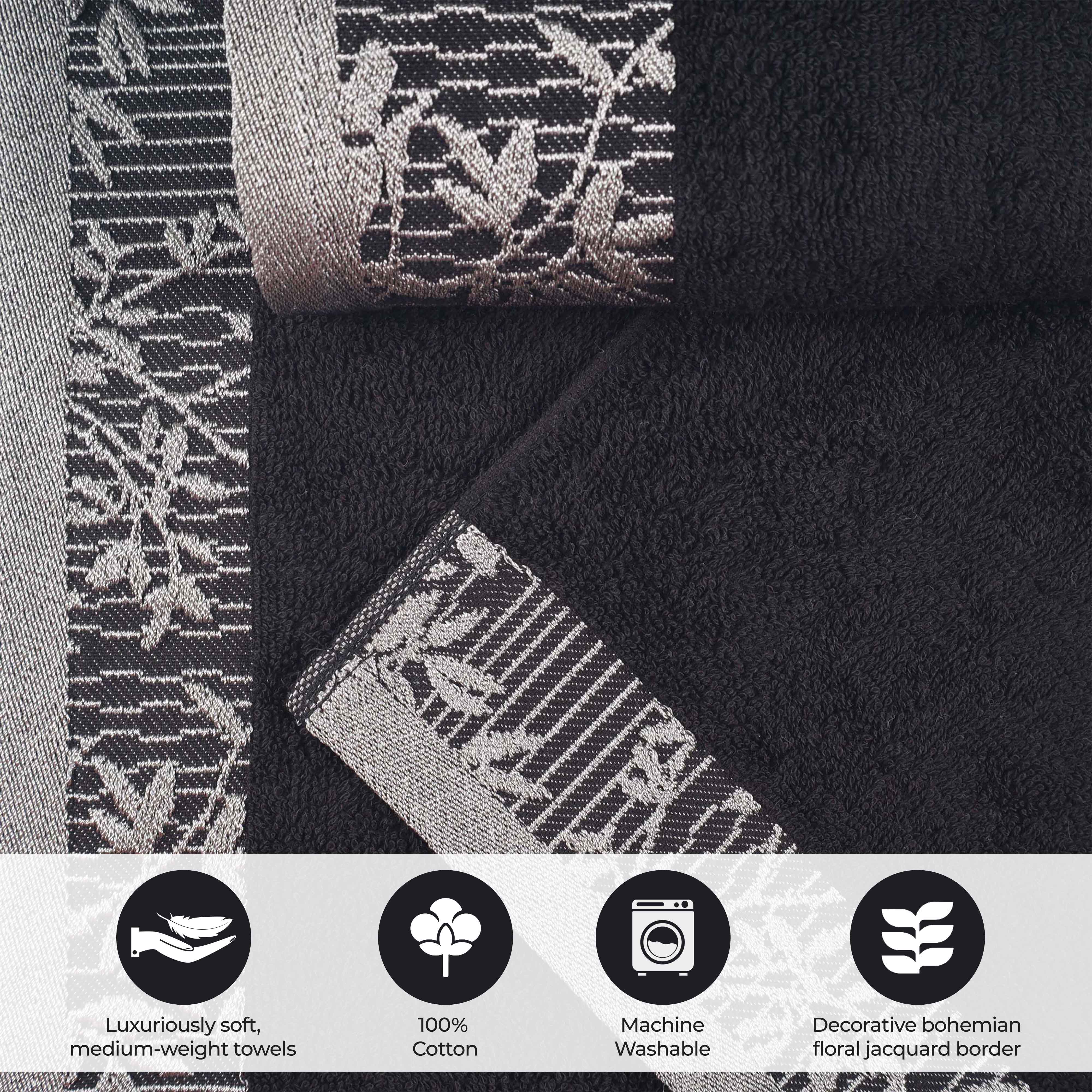 Cotton Floral Jacquard Border Bath Towel Set of 4 - Bath Towel by Superior Brand