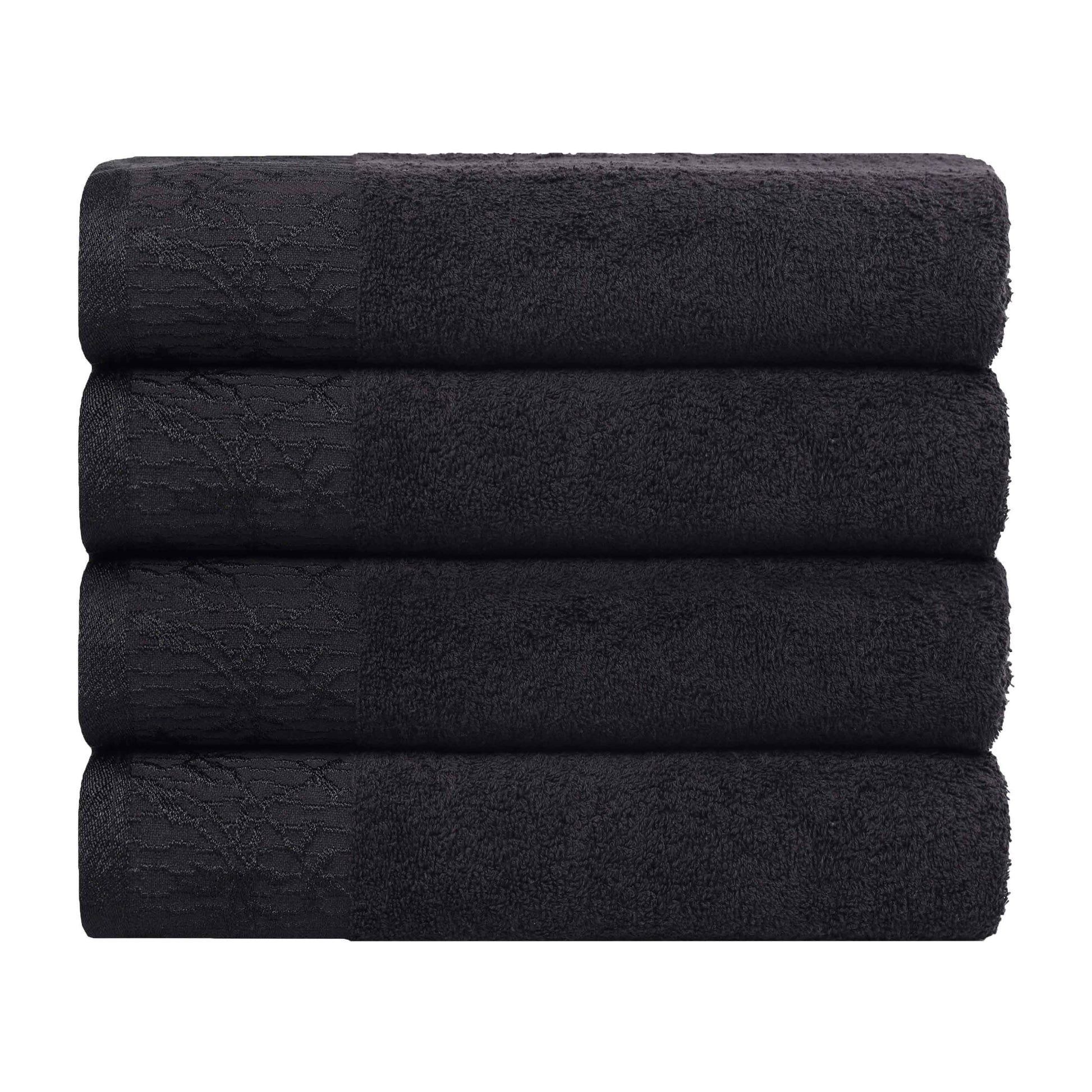 Cotton Floral Jacquard Border Bath Towel Set of 4 - Bath Towel by Superior Brand