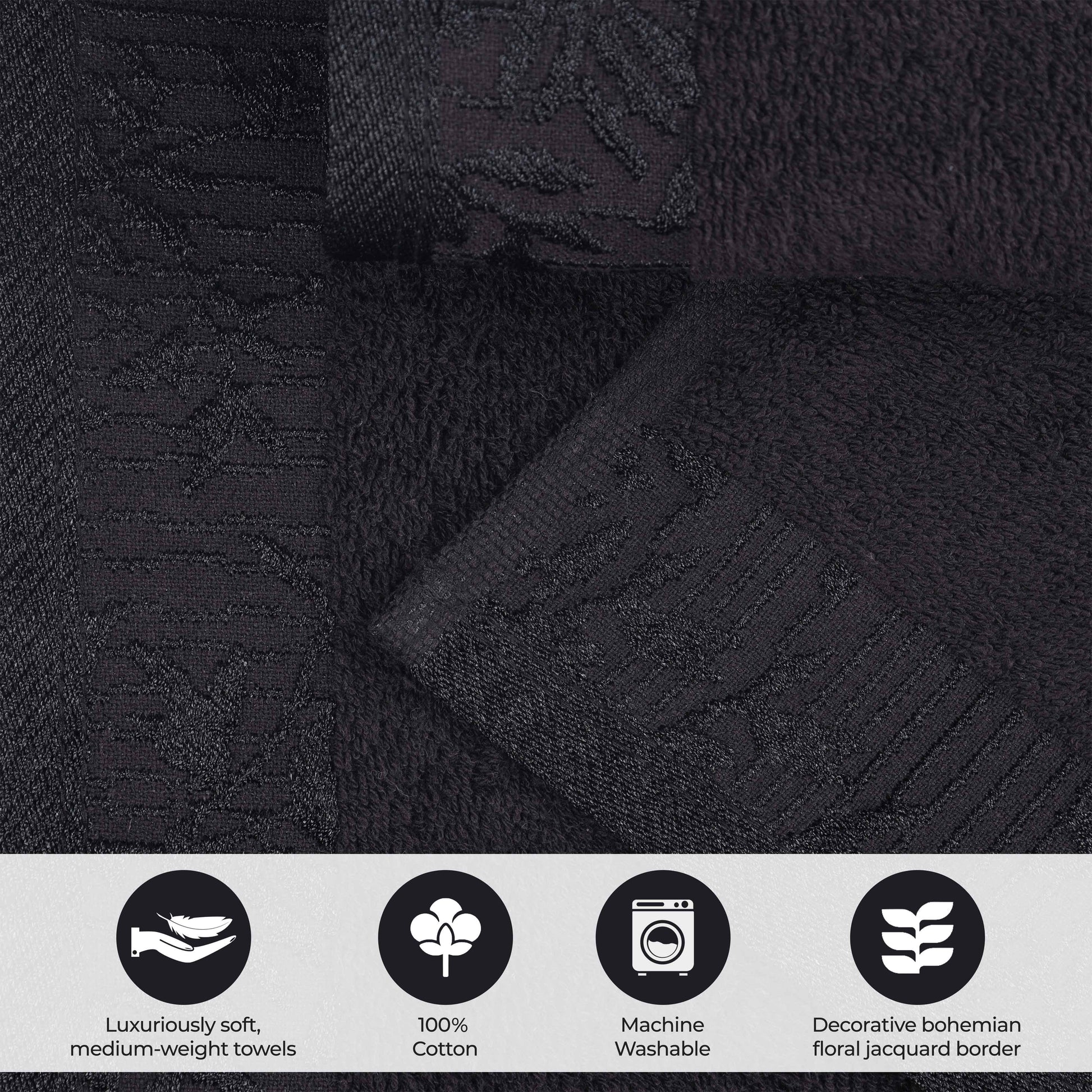 Cotton Floral Jacquard Border Bath Towel Set of 4 - Bath Towel by Superior Brand