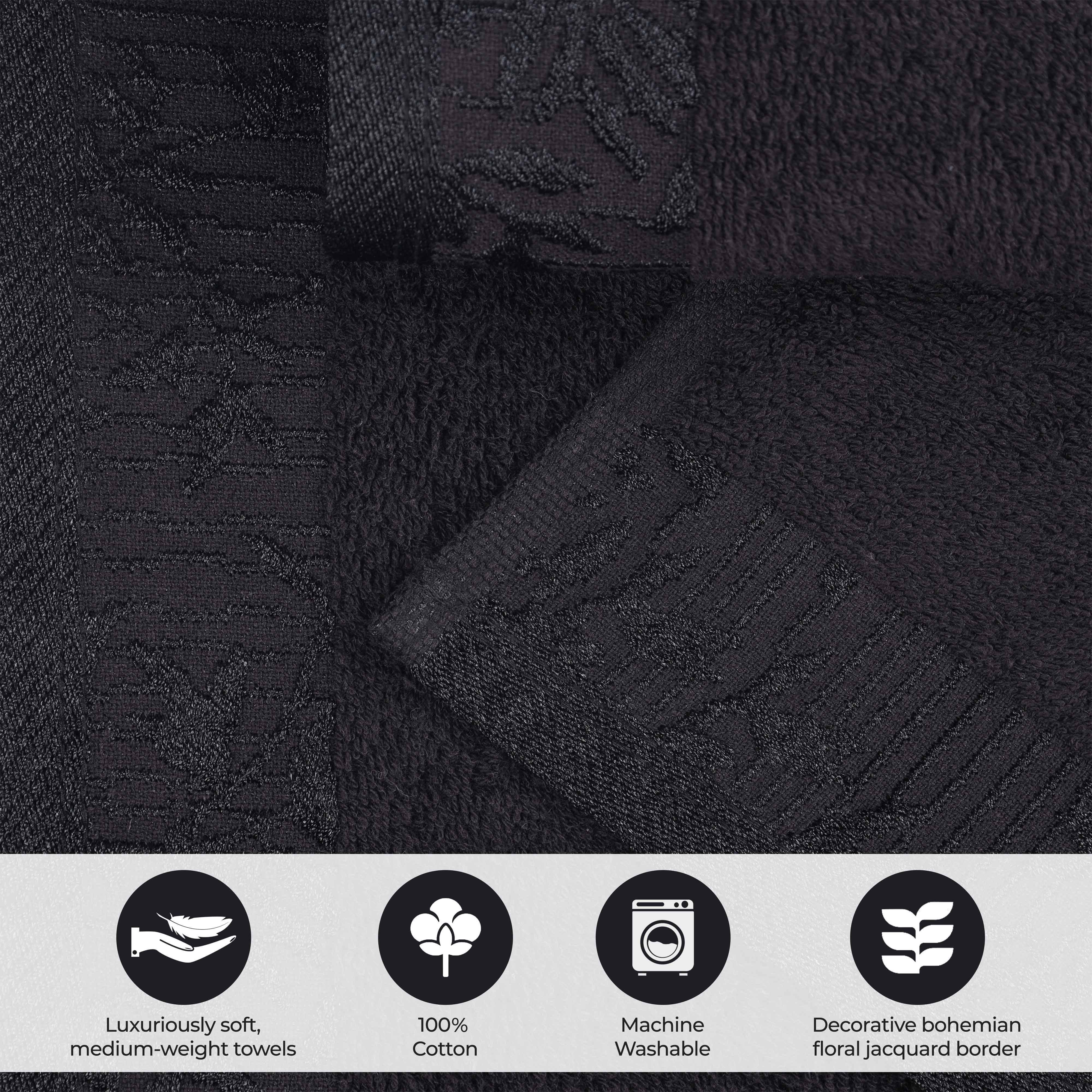 Cotton Floral Jacquard Border Bath Towel Set of 4 - Bath Towel by Superior Brand