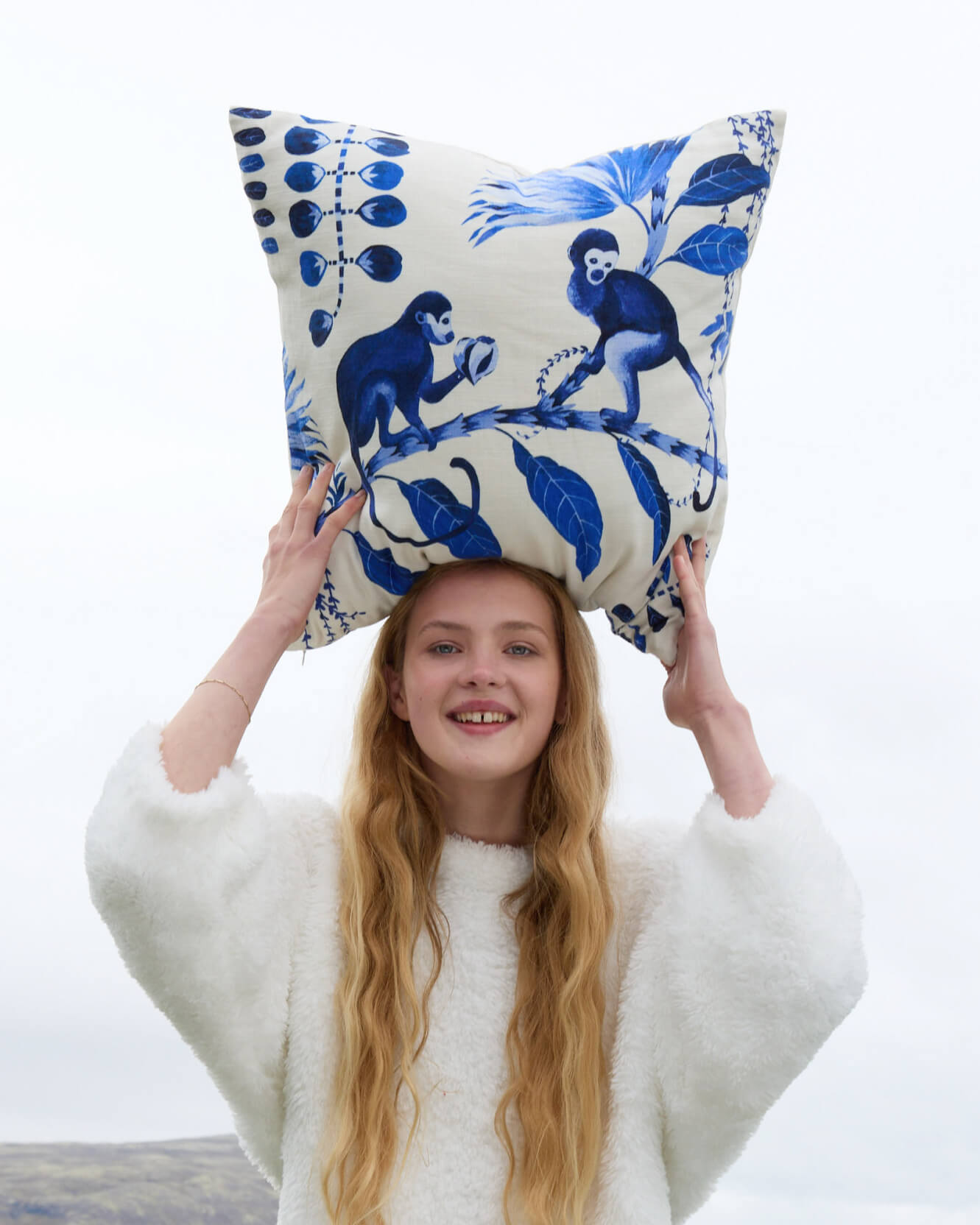 Blue Monkeys Throw Pillow