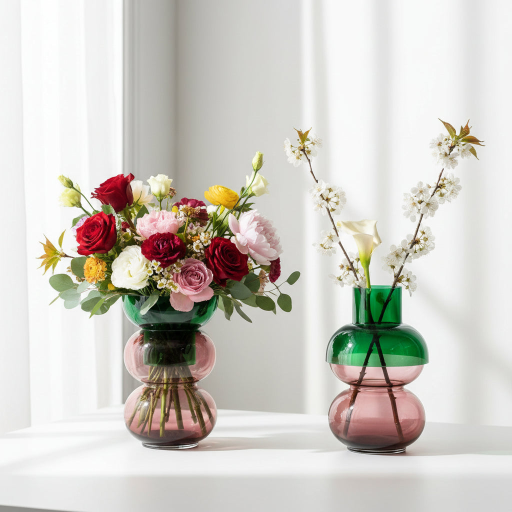 Bubble XL Green & Pink Large Glass Vase
