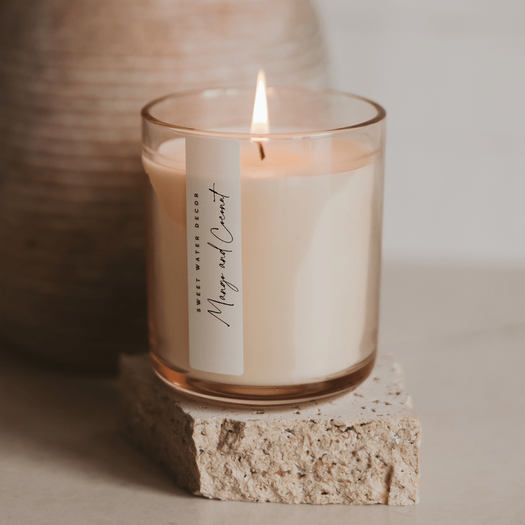 Mango and Coconut Soy Candle 12 oz Tinted Glass Jar