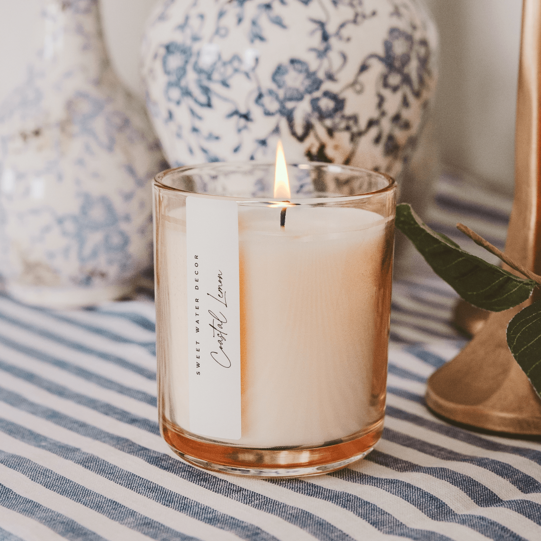 Coastal Lemon Soy Candle - Tinted Glass Jar - 12 oz