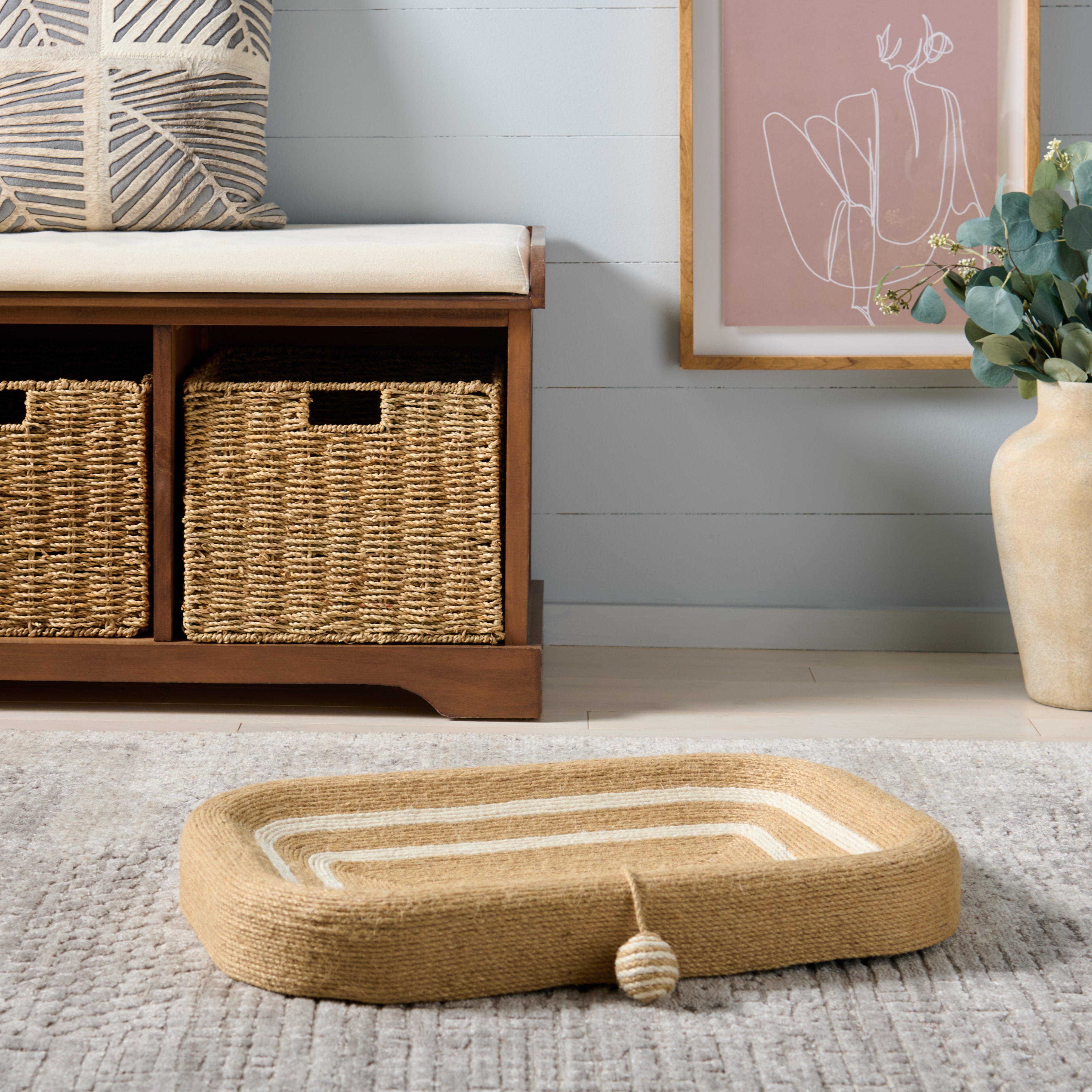 CAT SCRATCH TOY 100 JUTE BED SQUARE NATURAL IVORY W16'' x L24'' x H4''