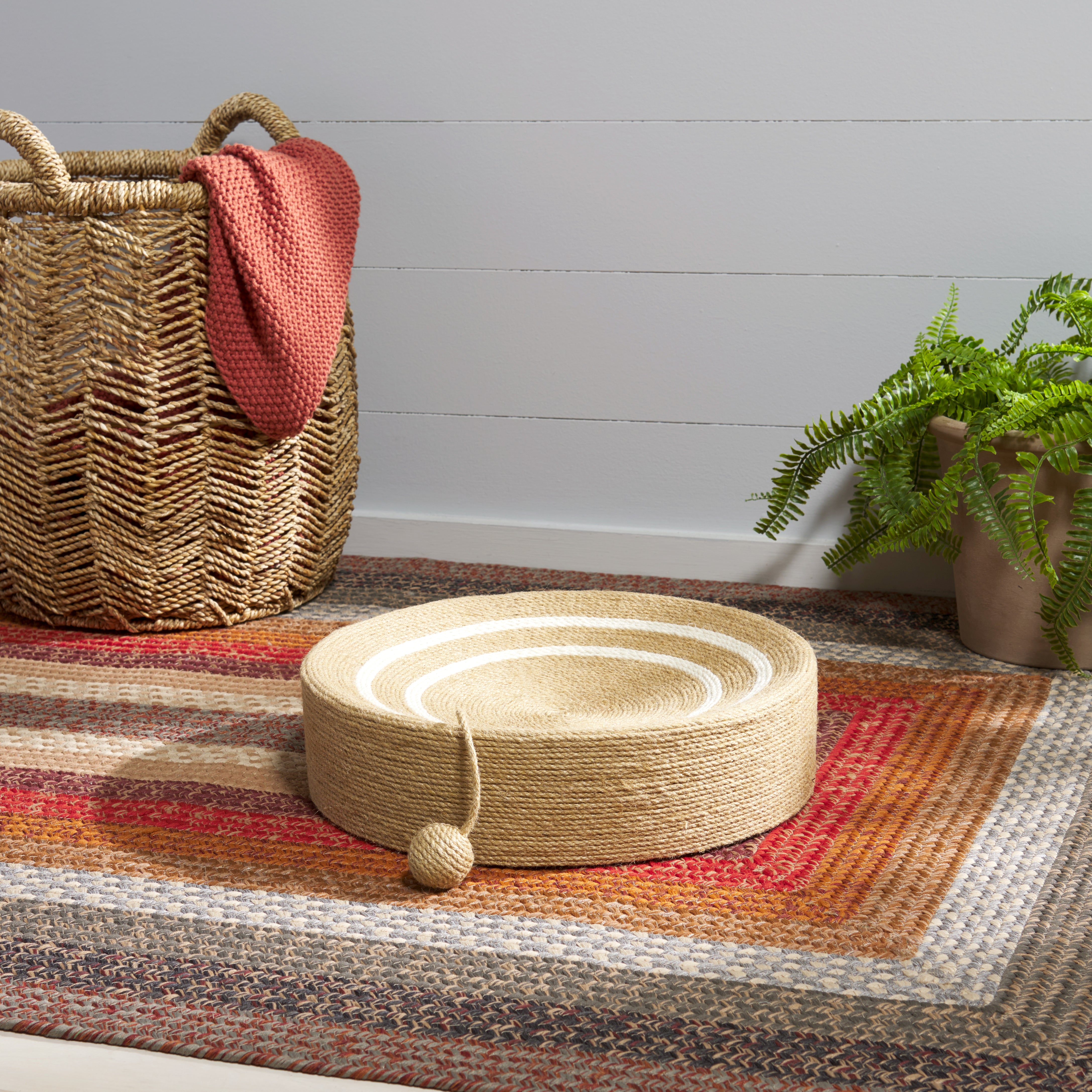 CAT SCRATCH TOY 100 JUTE BED ROUND NATURAL IVORY W16'' x L16'' x H4''