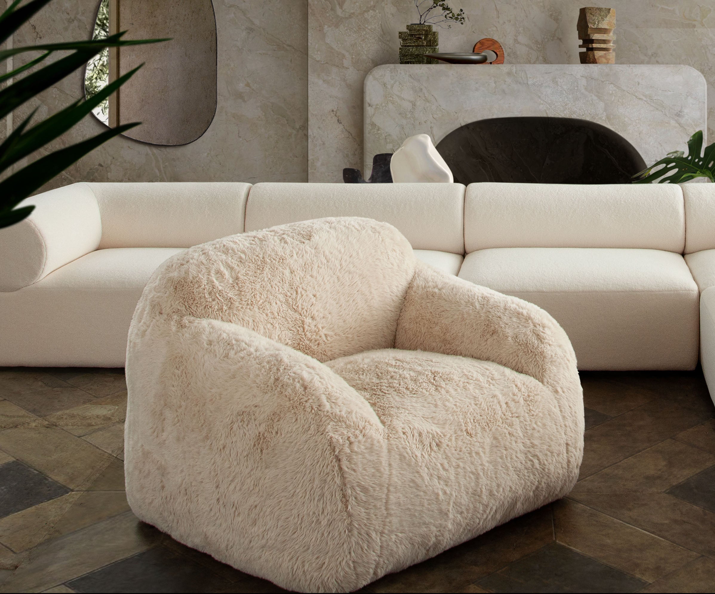 Dawson Accent Chair in Yak Sand Natural Faux Fur by Diamond Sofa