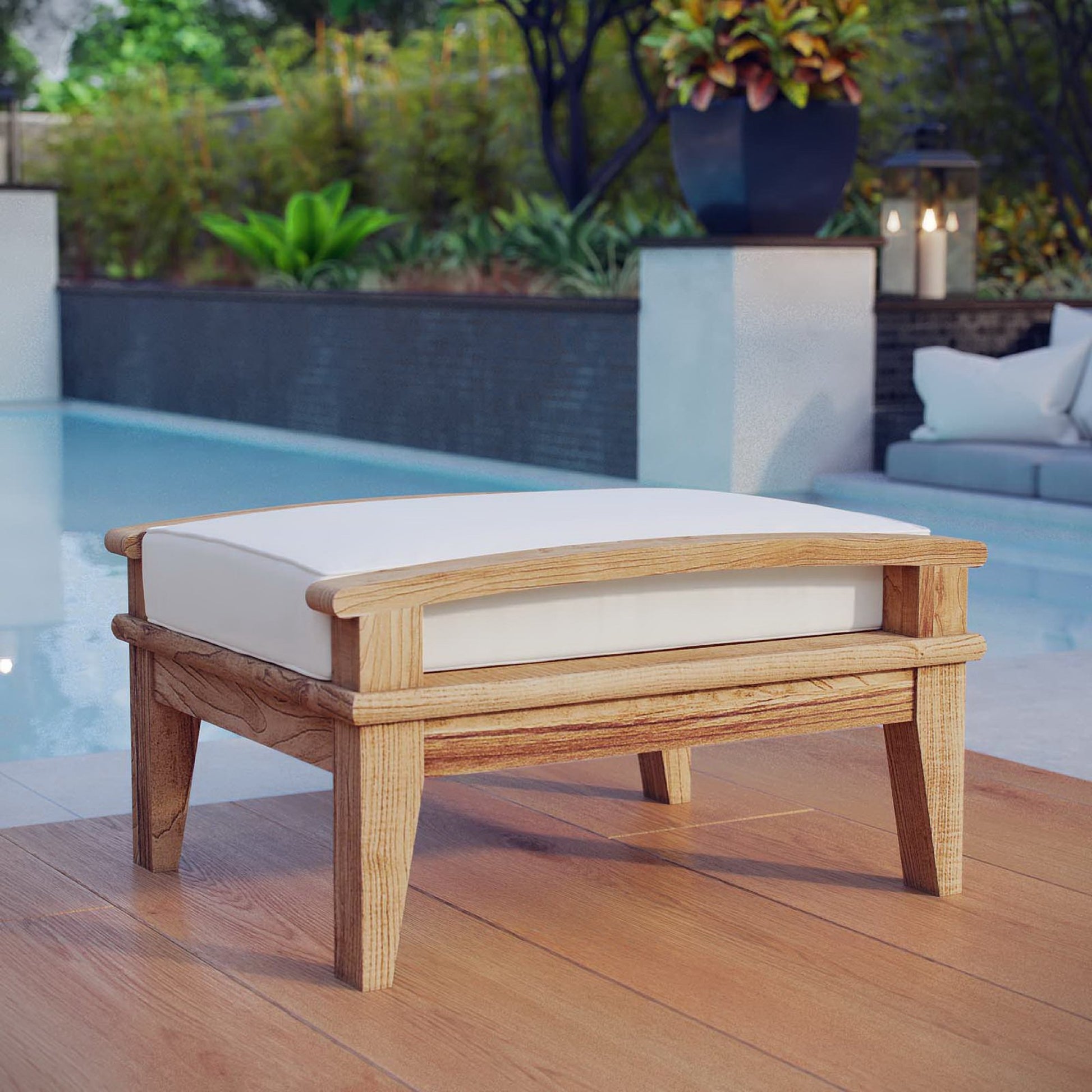Marina Outdoor Patio Teak Ottoman by Modway - Best Buy Furniture