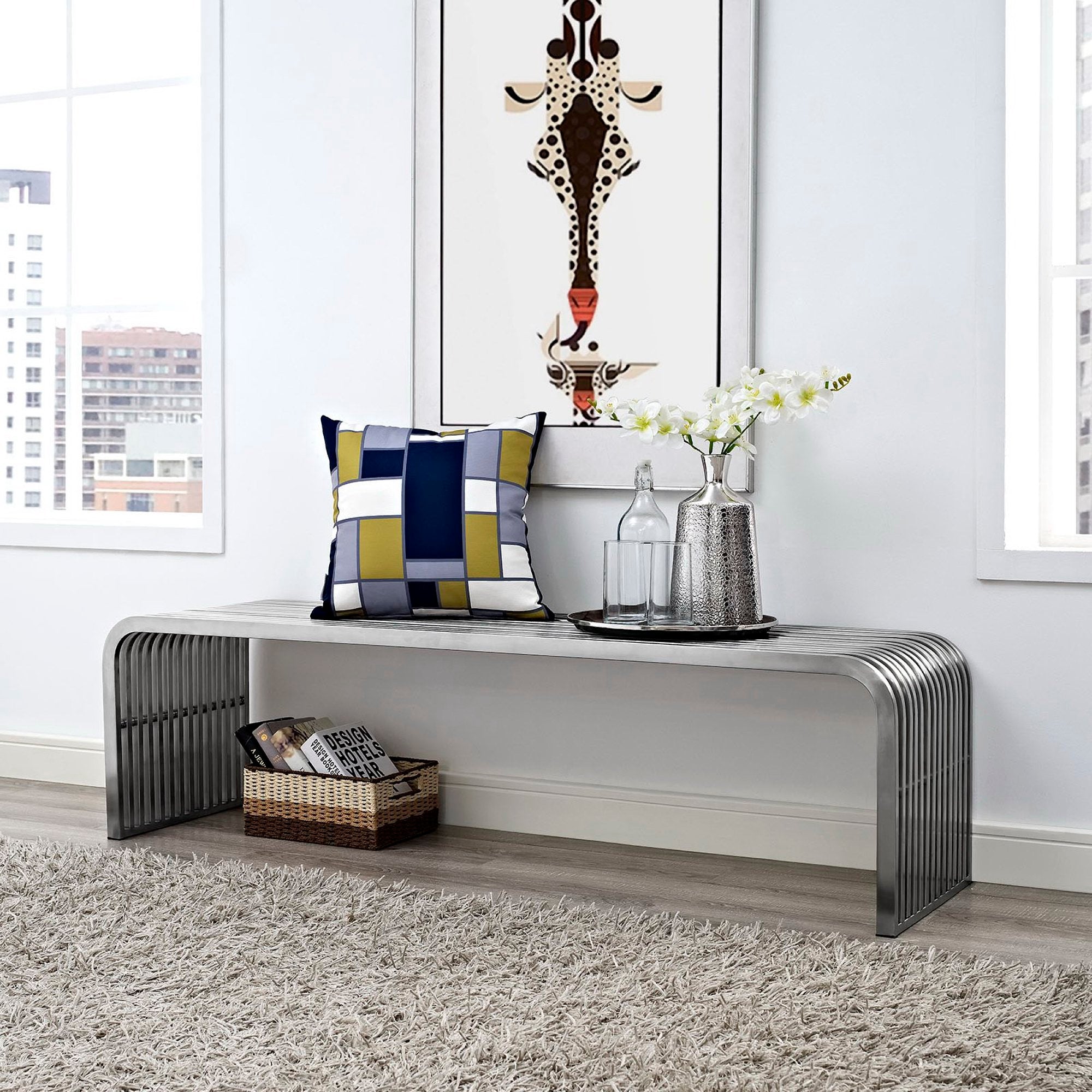 Pipe 60" Stainless Steel Bench by Modway
