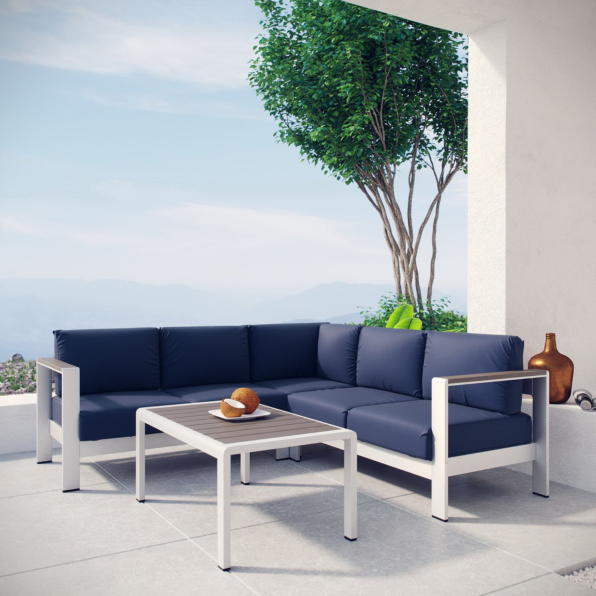 Shore 4 Piece Outdoor Patio Aluminum Sectional Sofa Set by Modway