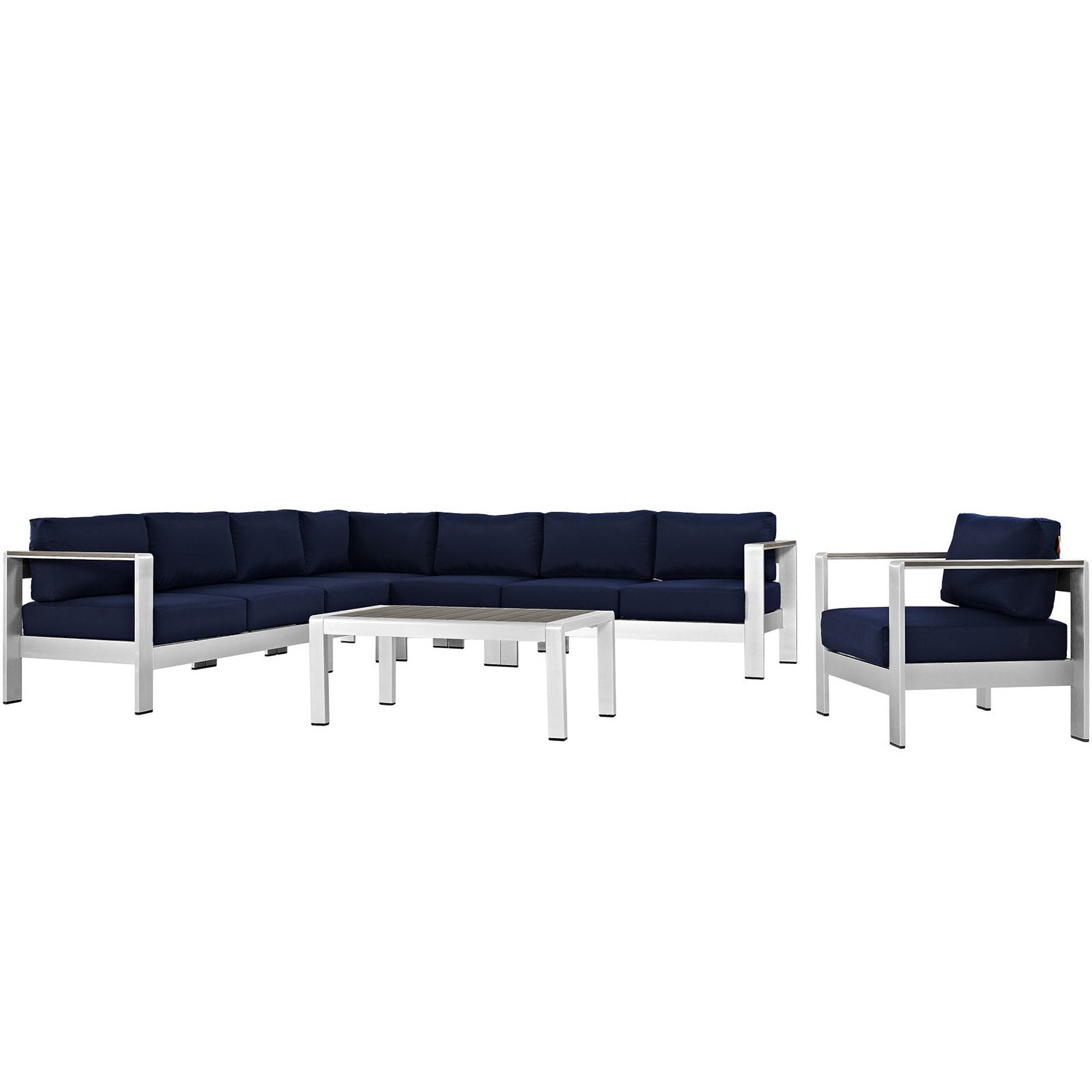 Shore 7 Piece Outdoor Patio Aluminum Sectional Sofa Set by Modway