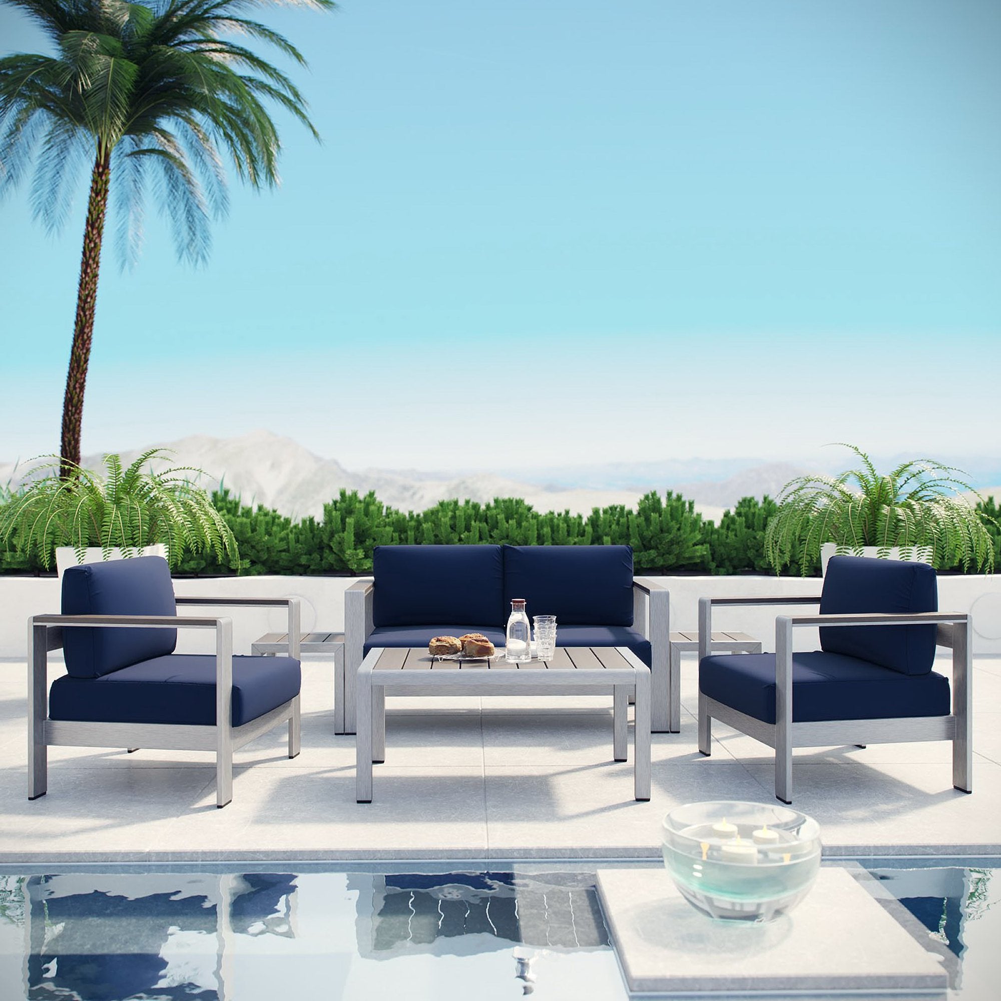 Shore 6 Piece Outdoor Patio Aluminum Sectional Sofa Set by Modway