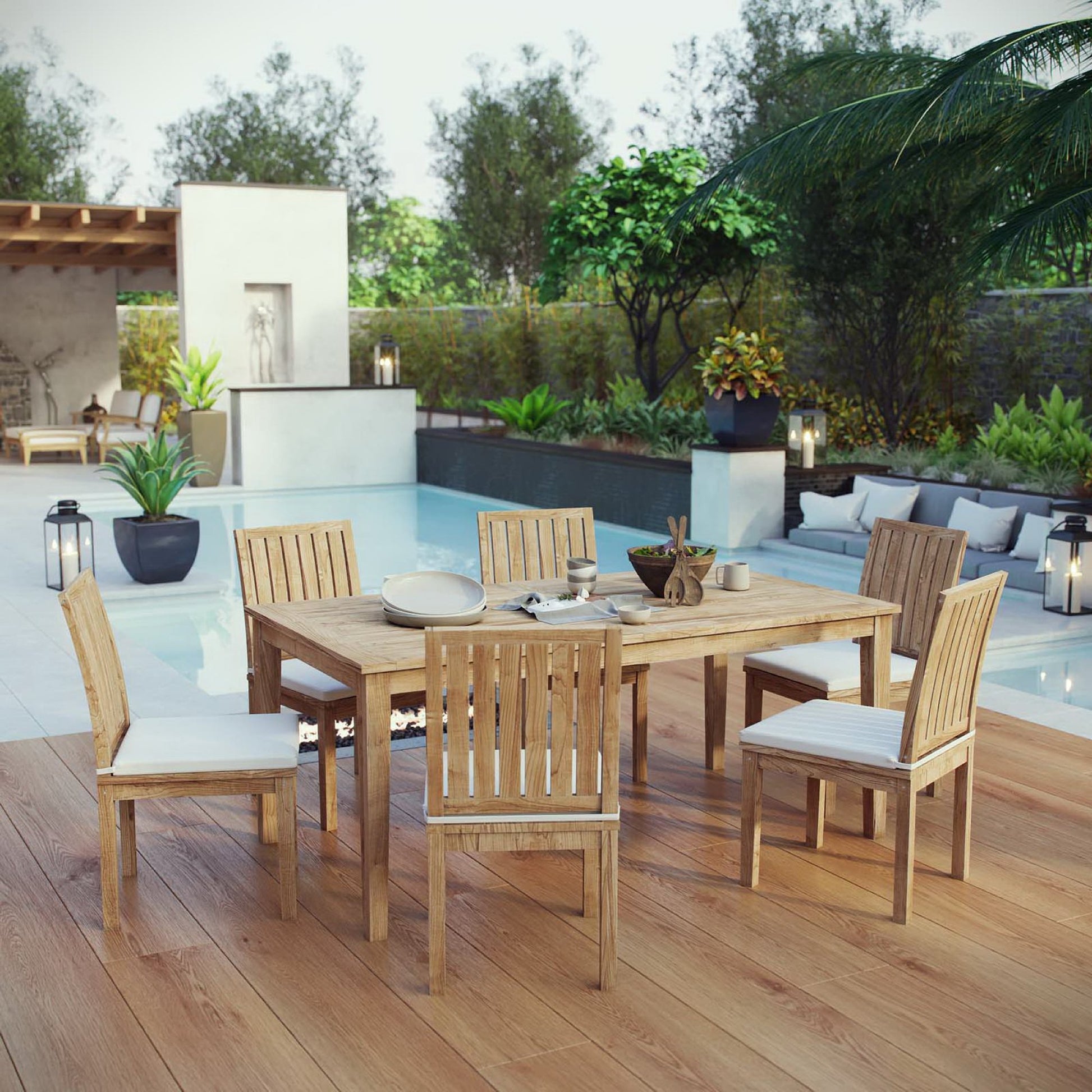 Marina 7 Piece Outdoor Patio Teak Dining Set by Modway - Best Buy Furniture
