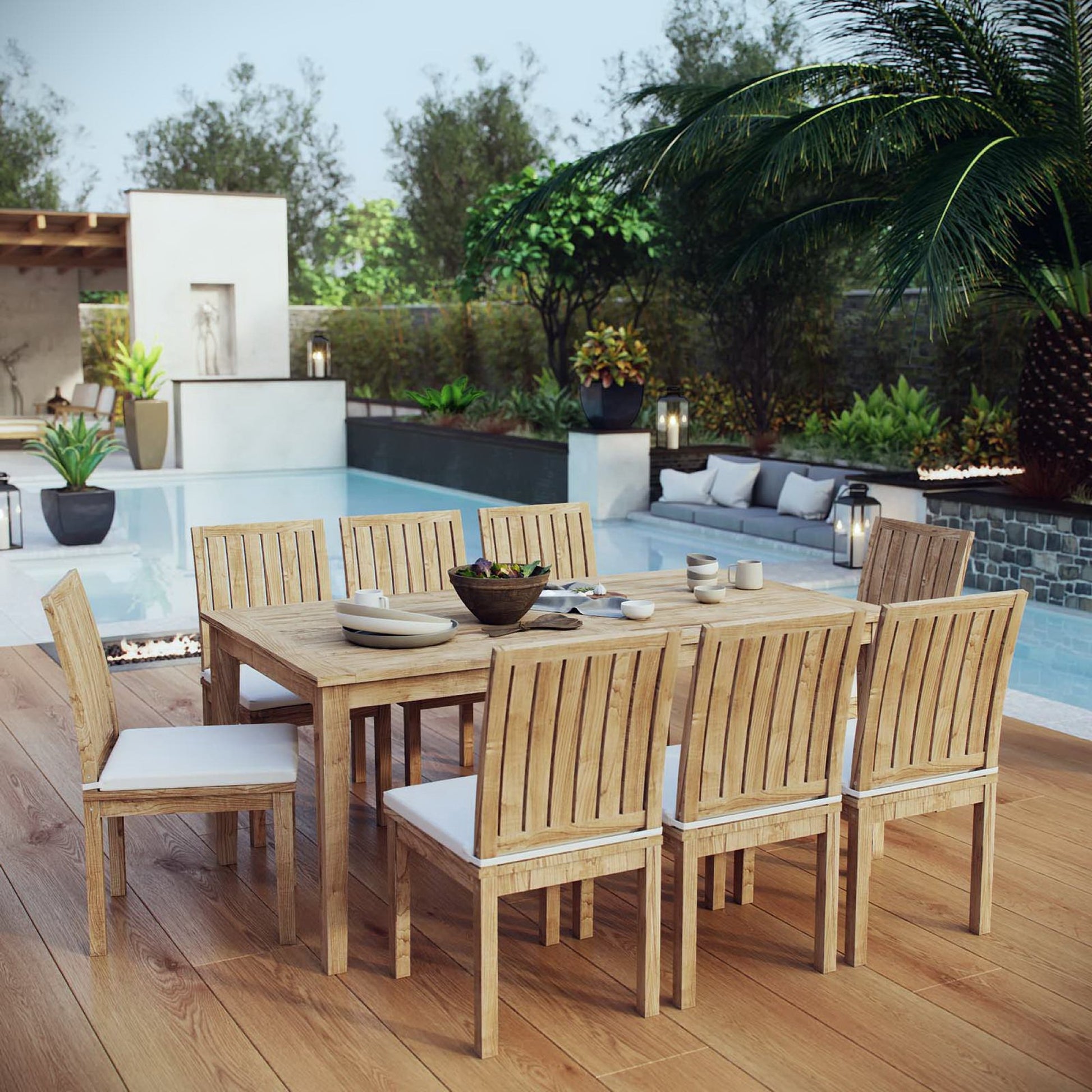 Marina 9 Piece Outdoor Patio Teak Dining Set by Modway - Best Buy Furniture