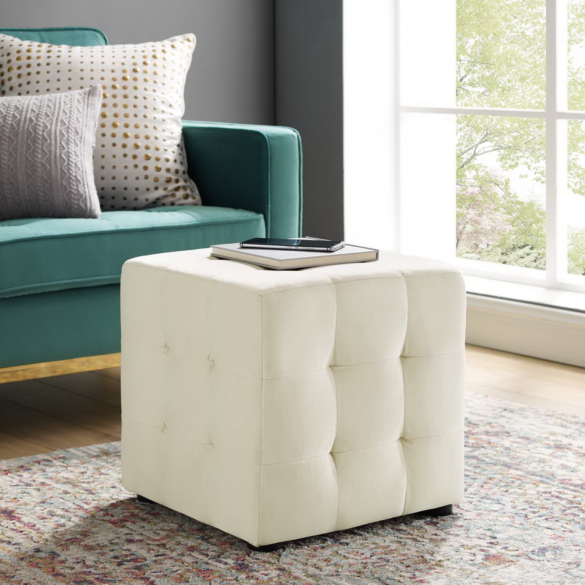 Contour Tufted Cube Performance Velvet Ottoman by Modway
