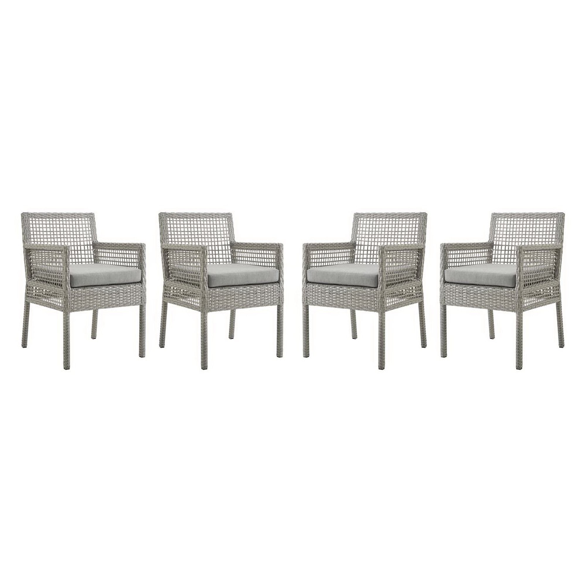 Aura Outdoor Patio Wicker Rattan Dining Armchair Set of 4 by Modway