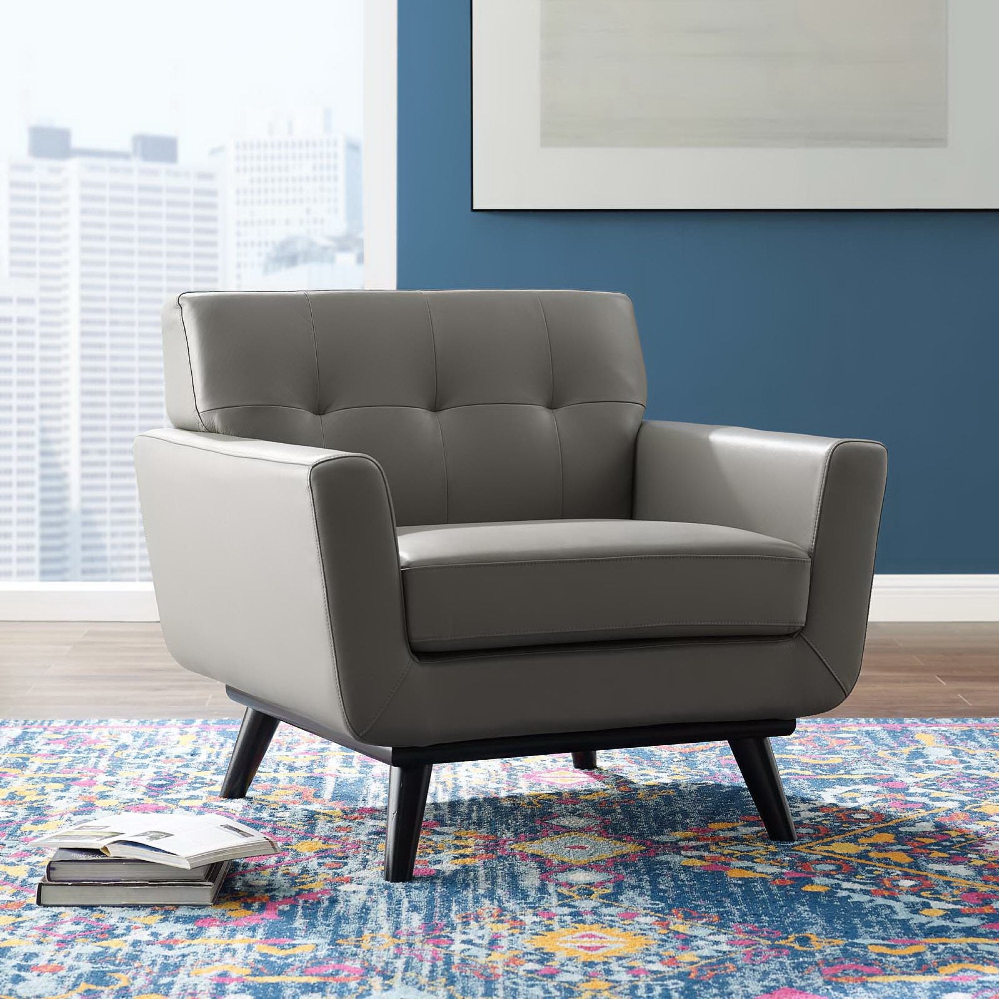 Engage Top-Grain Leather Living Room Lounge Accent Armchair by Modway