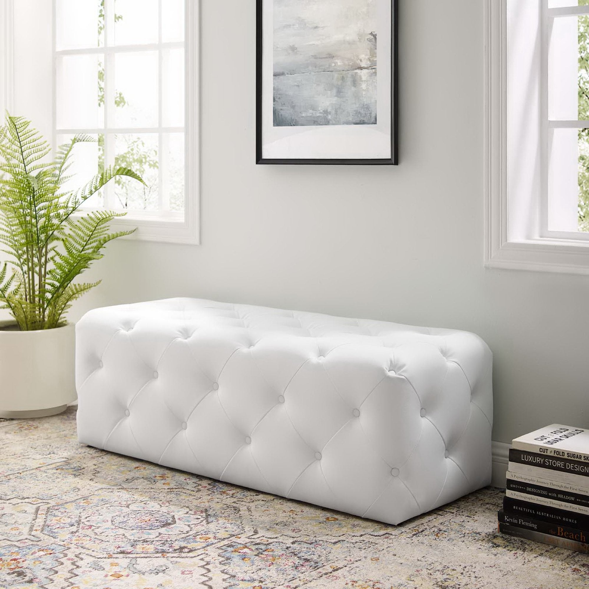 Amour 48" Tufted Button Entryway Faux Leather Bench by Modway