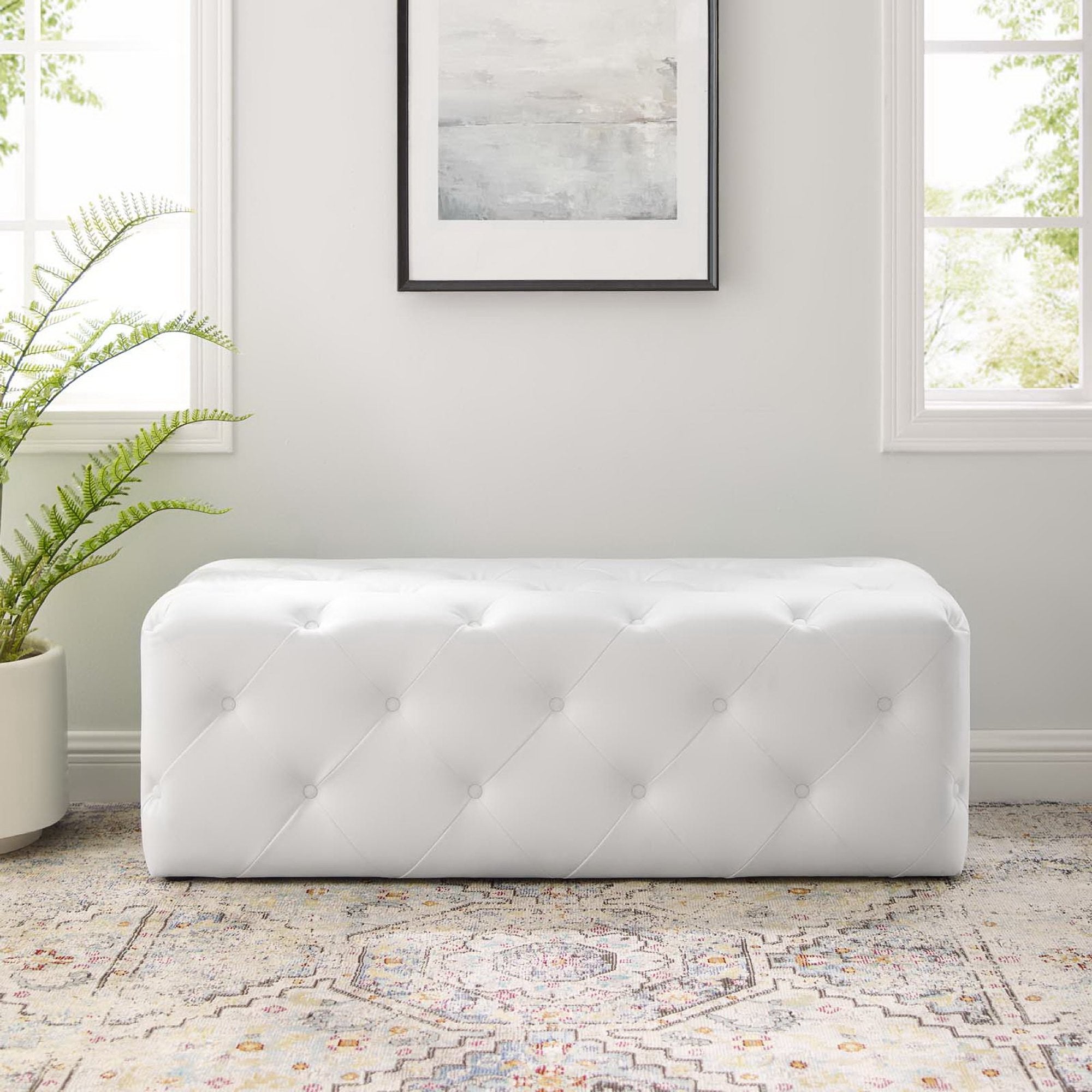 Amour 48" Tufted Button Entryway Faux Leather Bench by Modway