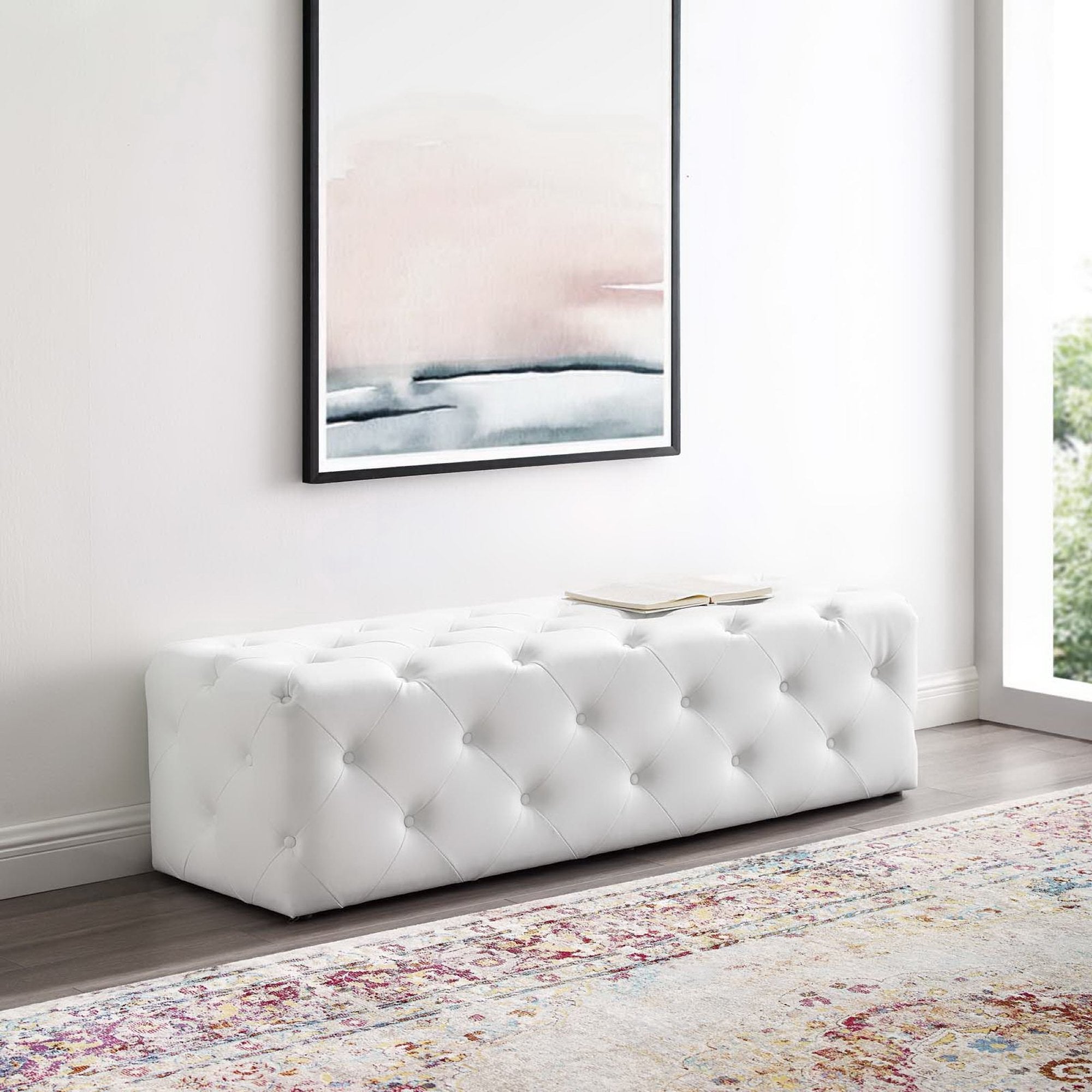 Amour 60" Tufted Button Entryway Faux Leather Bench by Modway