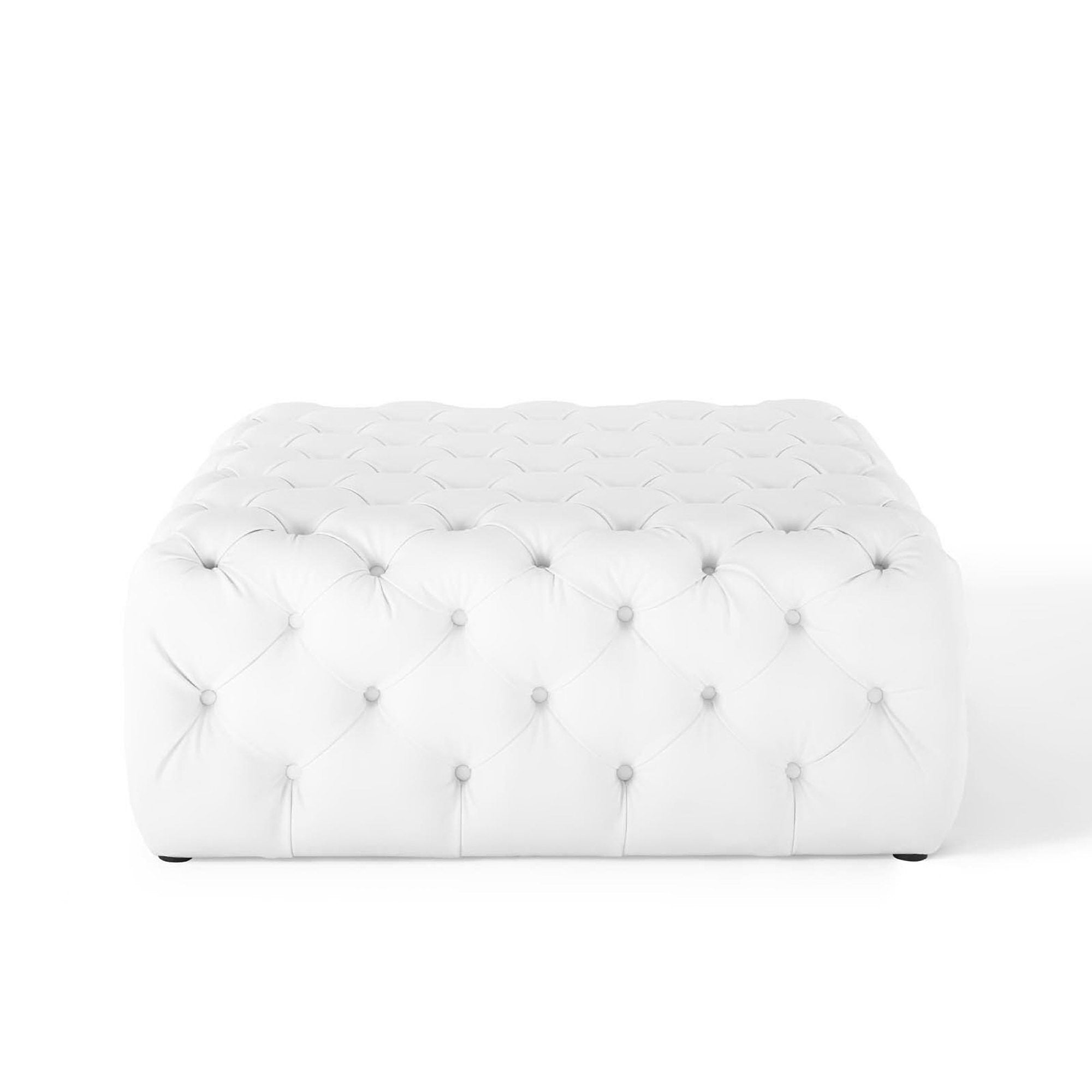 Amour Tufted Button Large Square Faux Leather Ottoman by Modway
