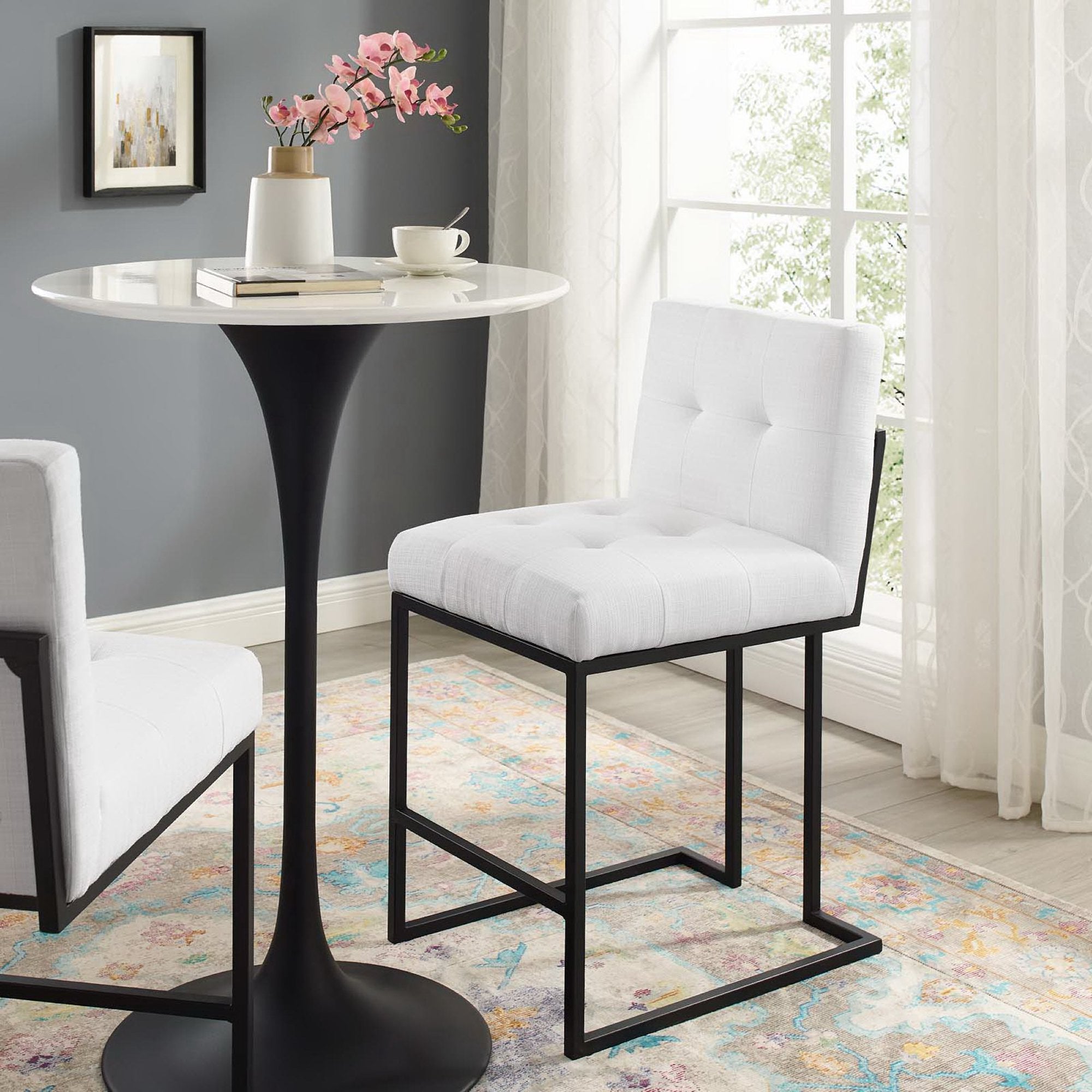Privy Black Stainless Steel Upholstered Fabric Counter Stool by Modway