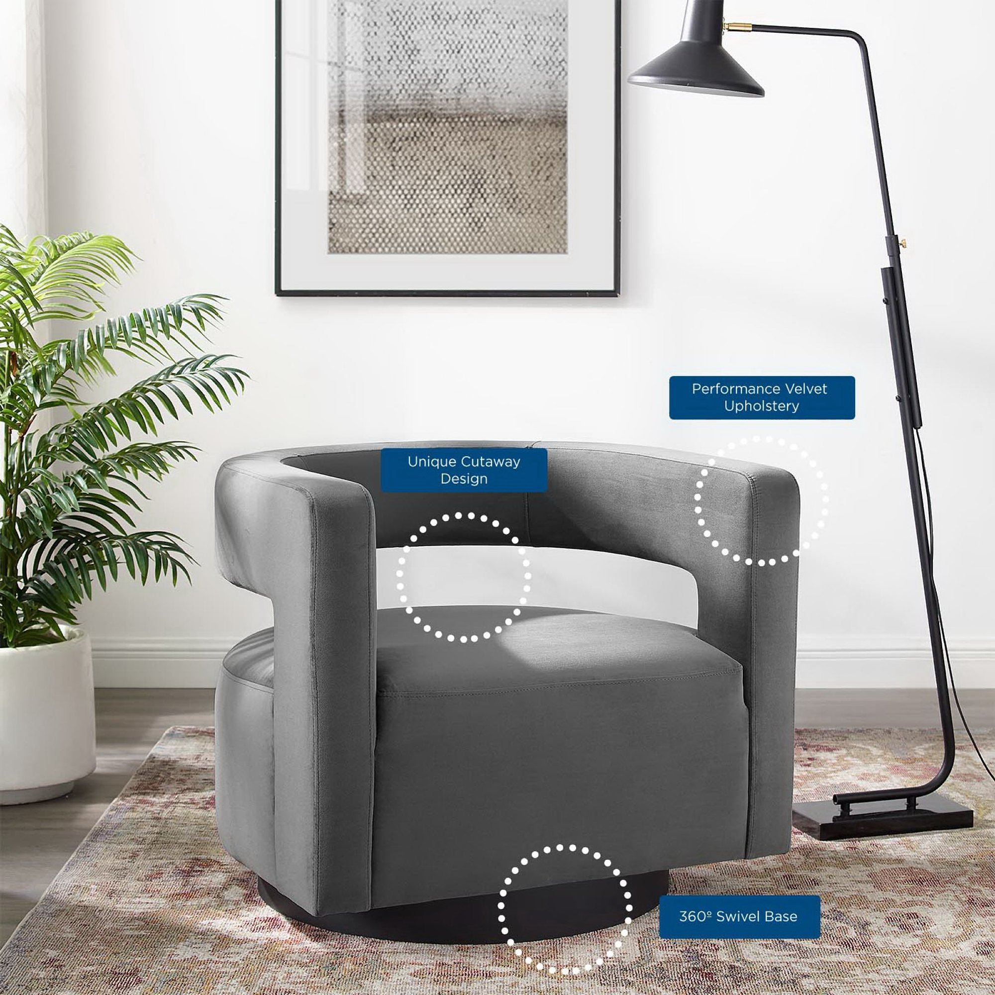 Spin Cutaway Performance Velvet Swivel Armchair by Modway